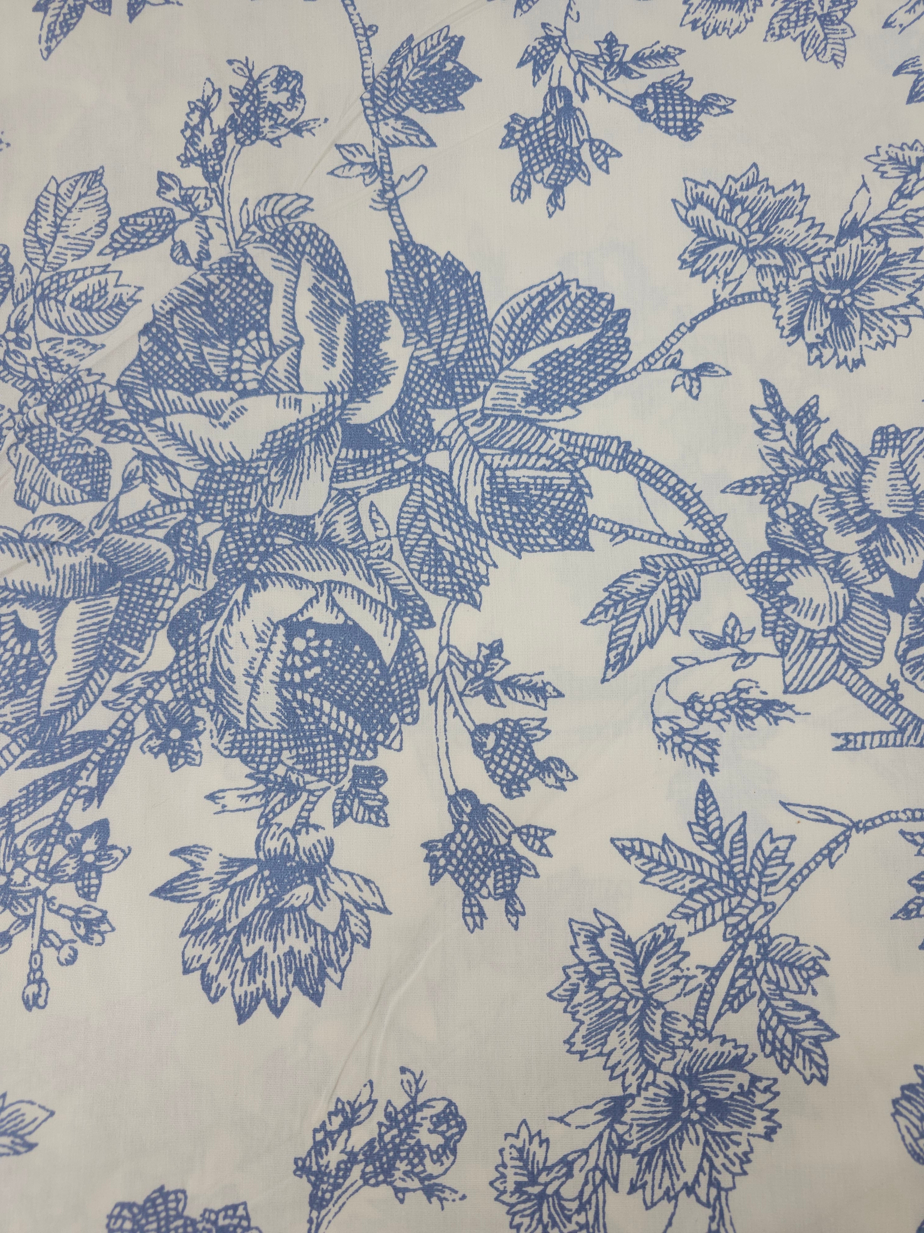 Blue Sketch Floral 100% Cotton 110” - Urban Outfitters *EXTRA WIDE*