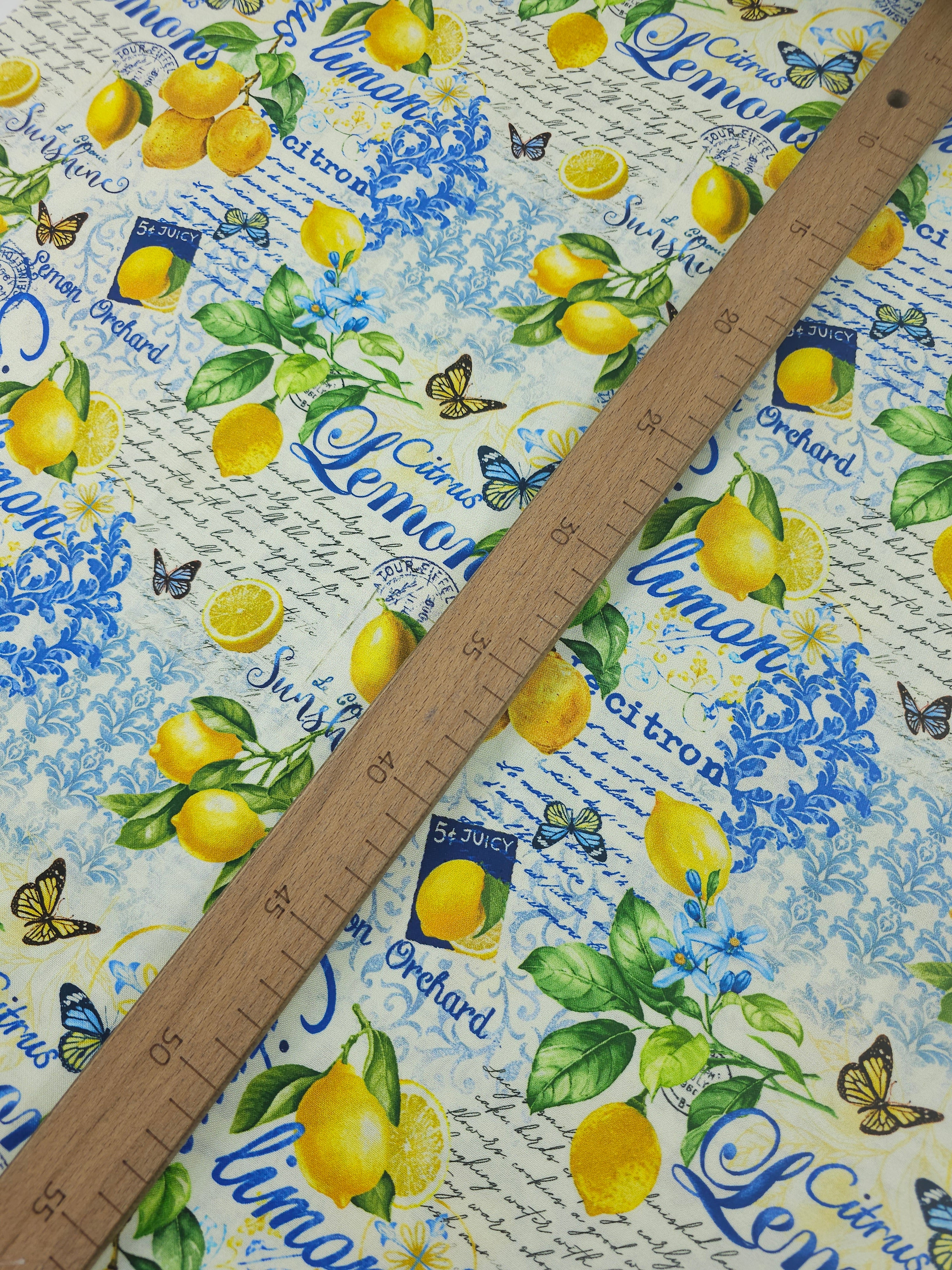 Retro Lemon Script 100% Cotton
