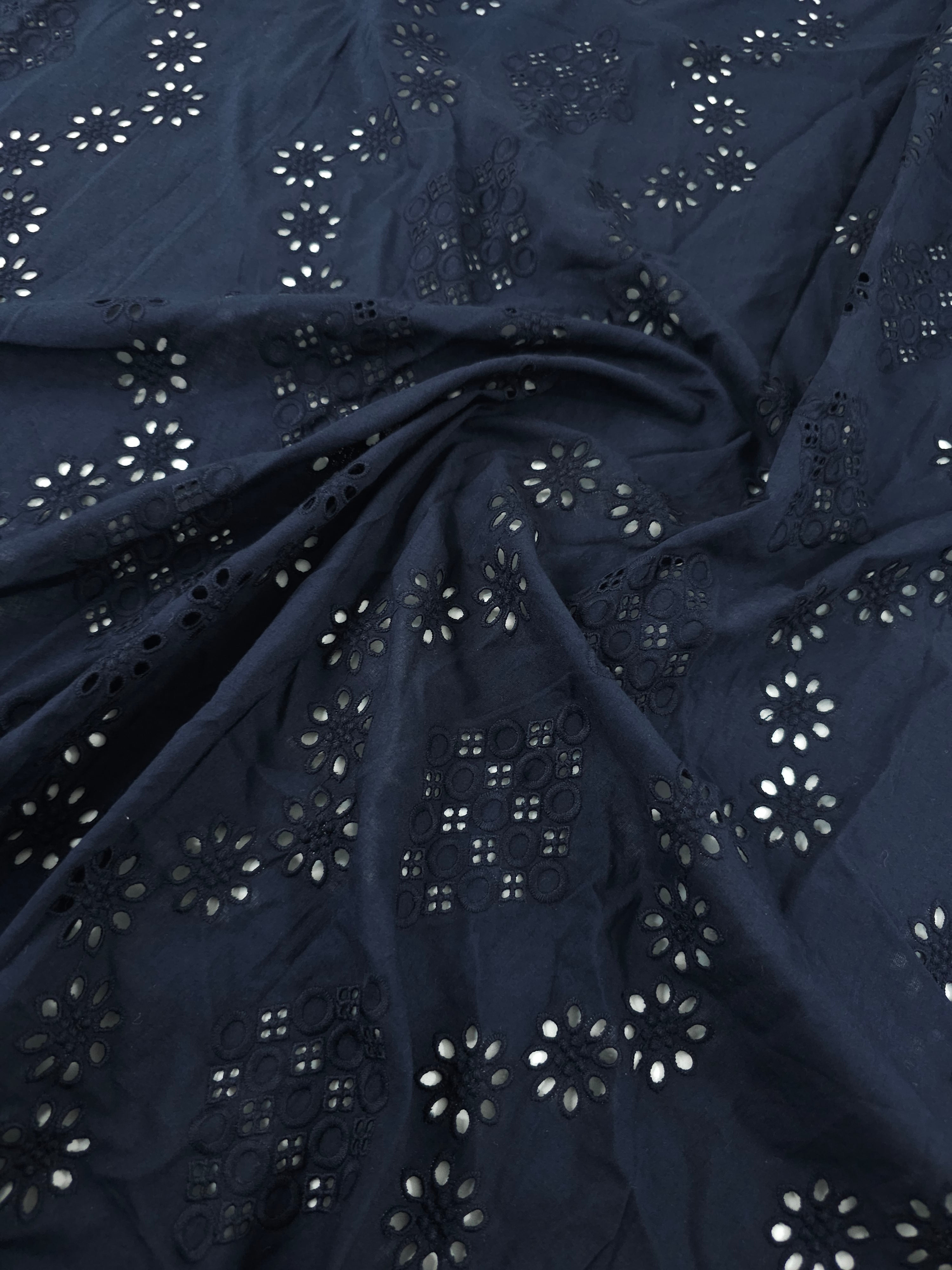 Hale Navy Damask Floral Cotton Poplin Broderie Anglaise