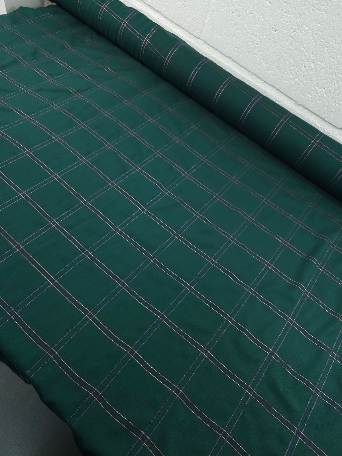 Dark Green/Rose Gold Lurex Square Check Viscose Challis