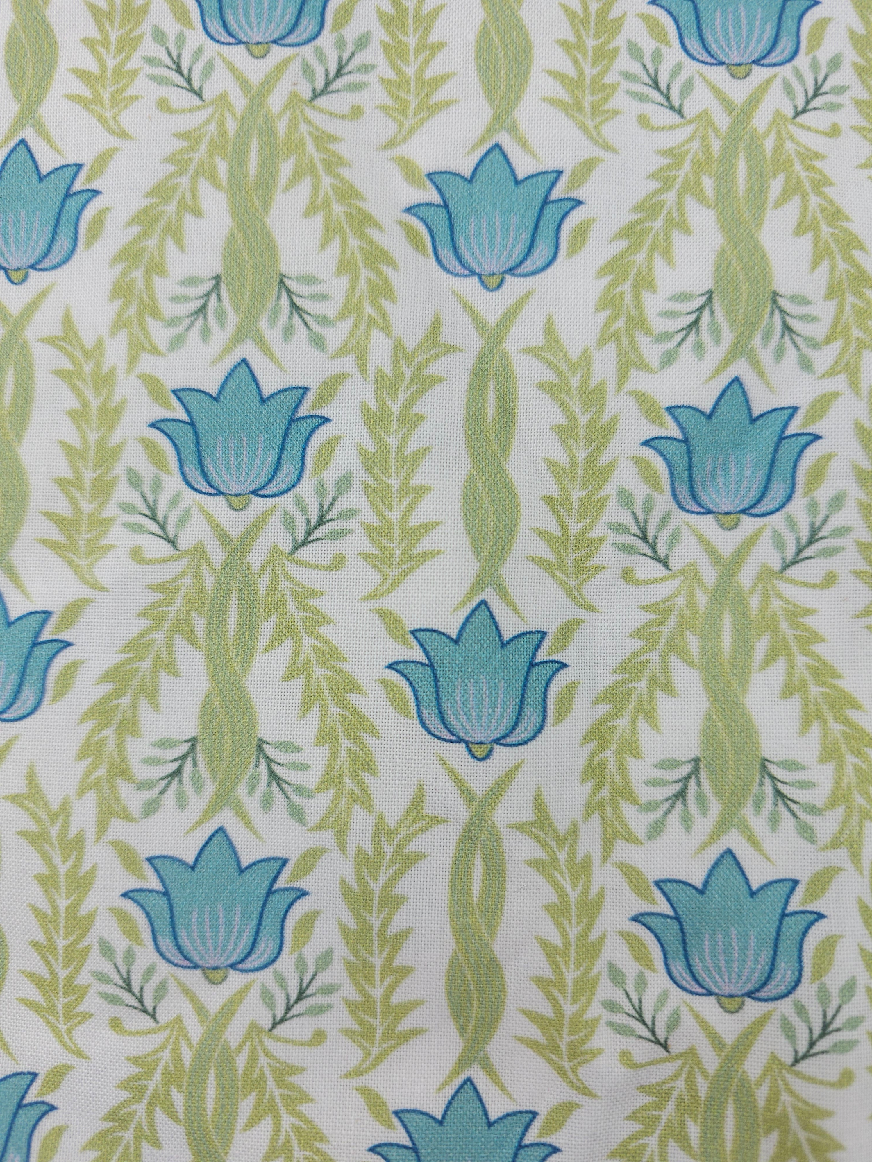 Light blue repeated flower Cotton- 1m piece