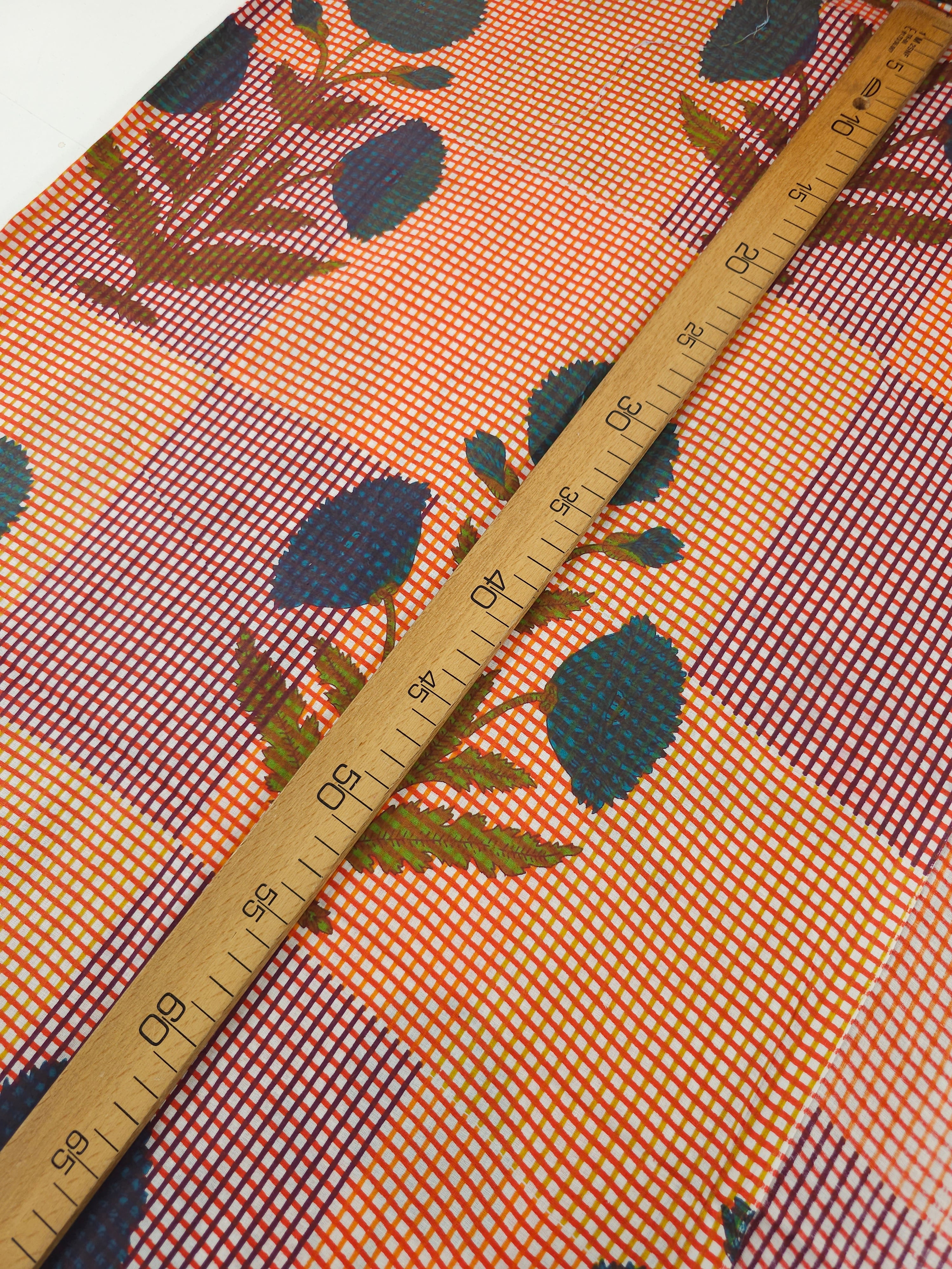 Orange/Wine Gingham Puff Flower Stem Cambric Cotton