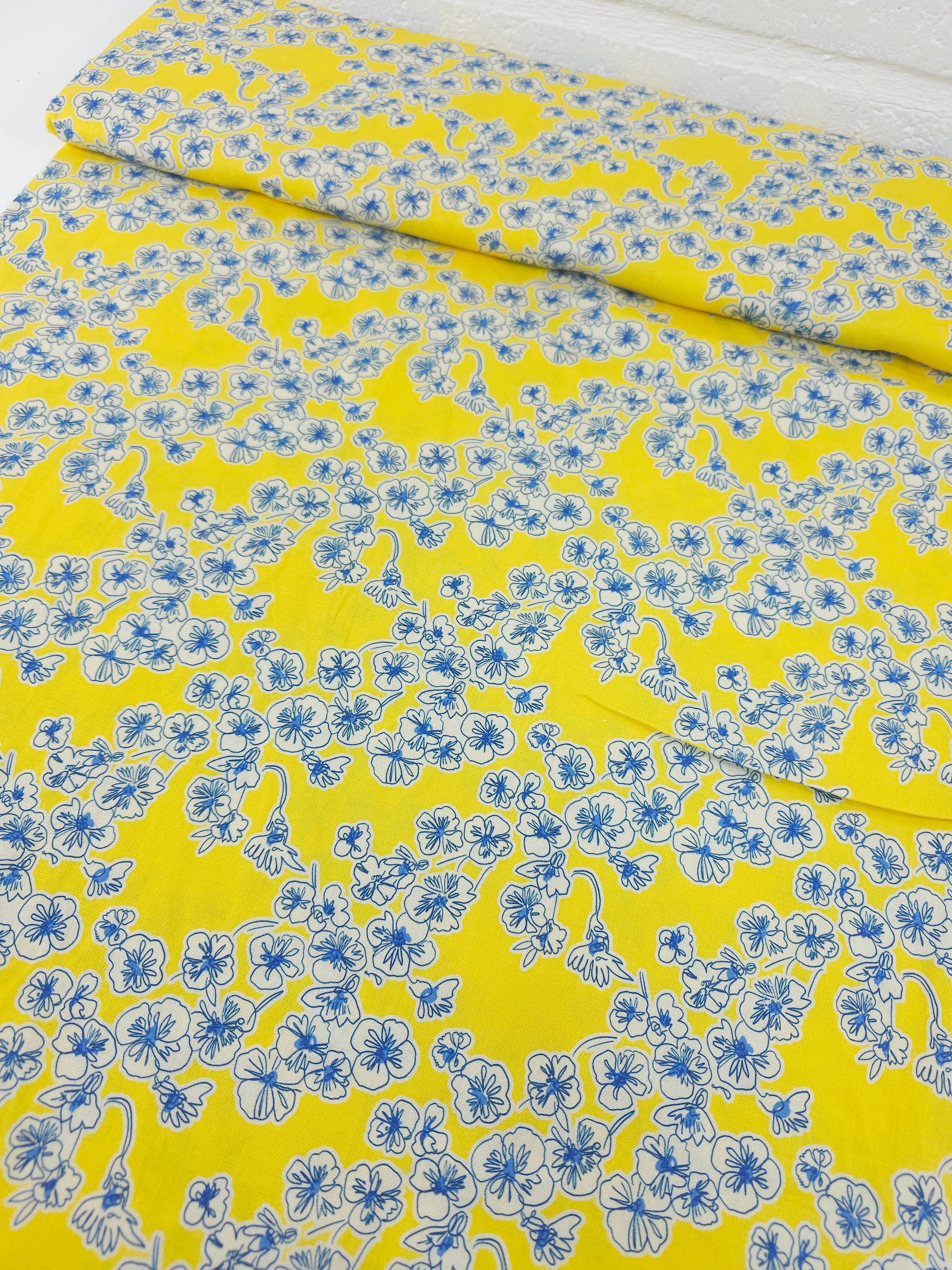 Yellow/Blue Floral Cluster 100% Cotton - Kitty McCall x Free Spirit
