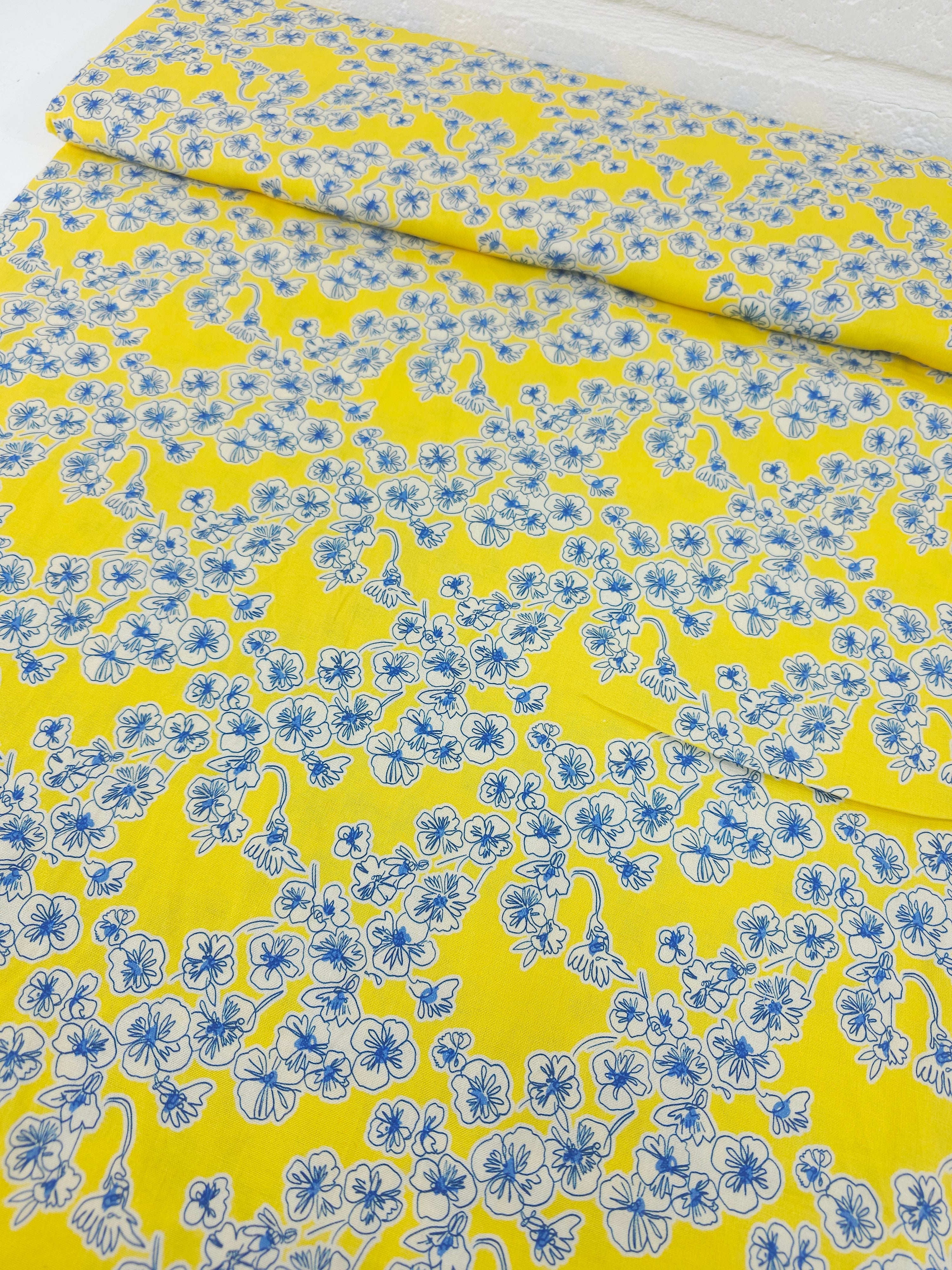 Yellow/Blue Floral Cluster 100% Cotton - Kitty McCall x Free Spirit