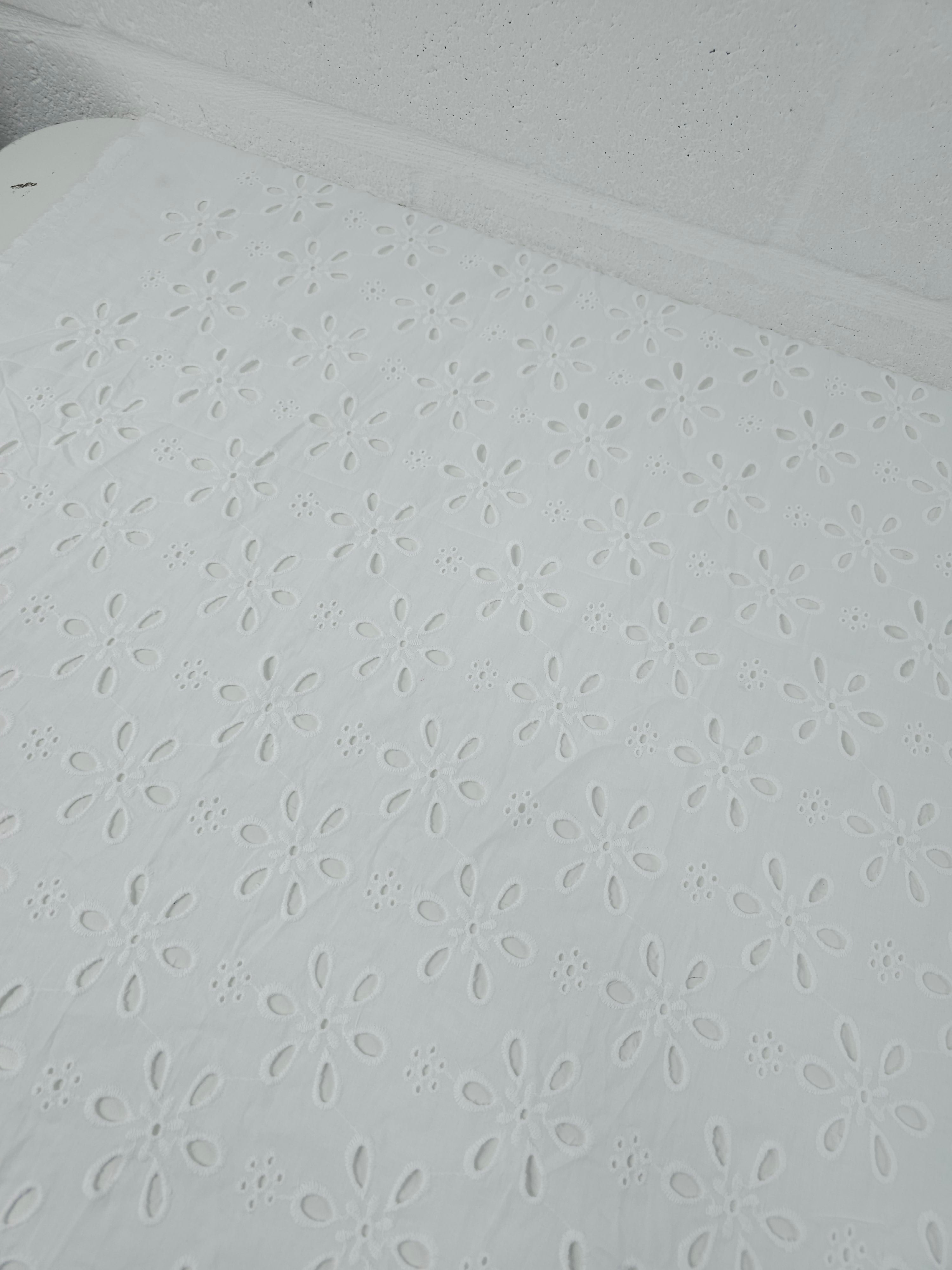 White Petal Flower Cambric Cotton Broderie Anglaise