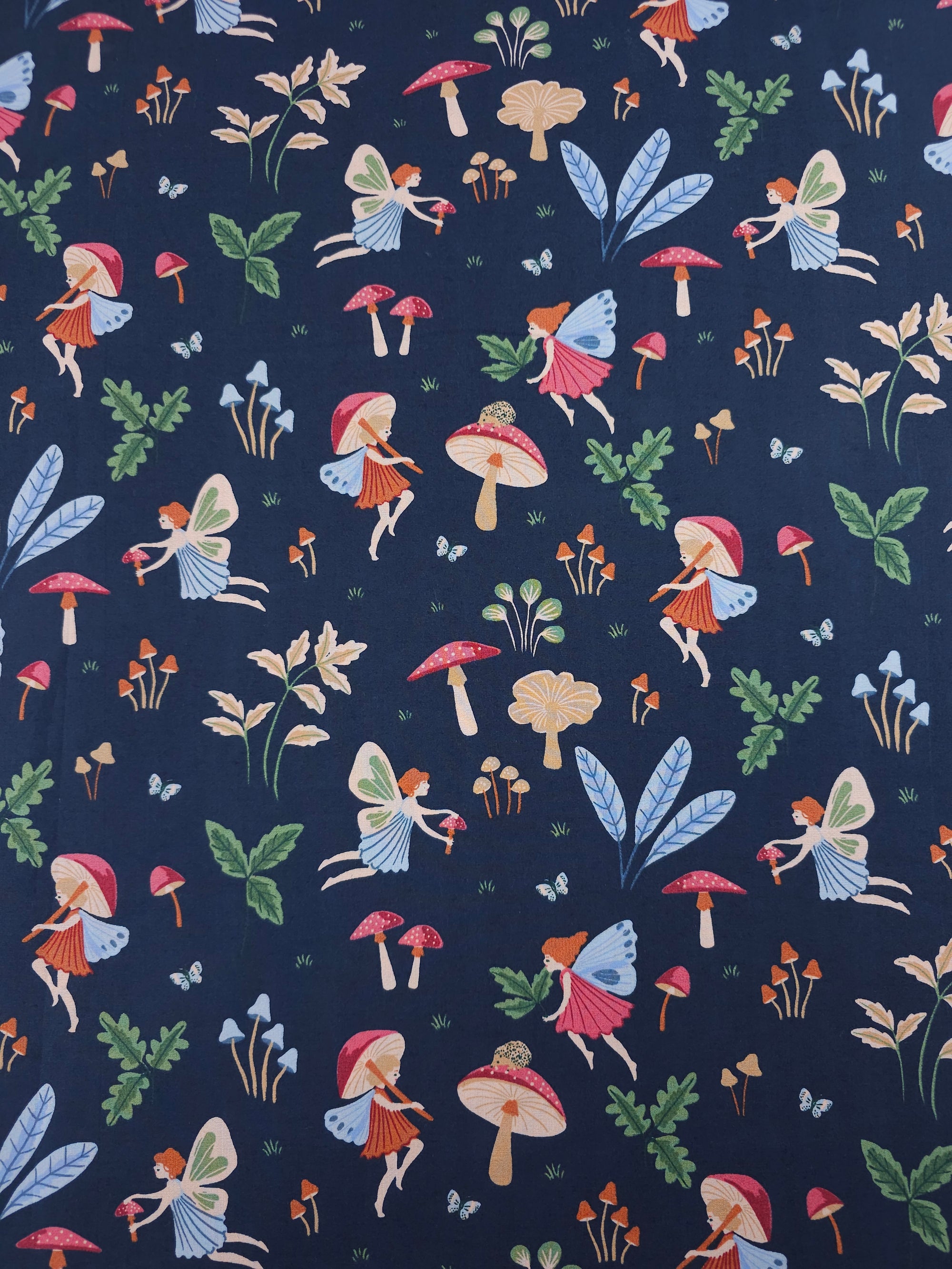 Navy Mushroom Fairy Garden 100% Cotton 57"
