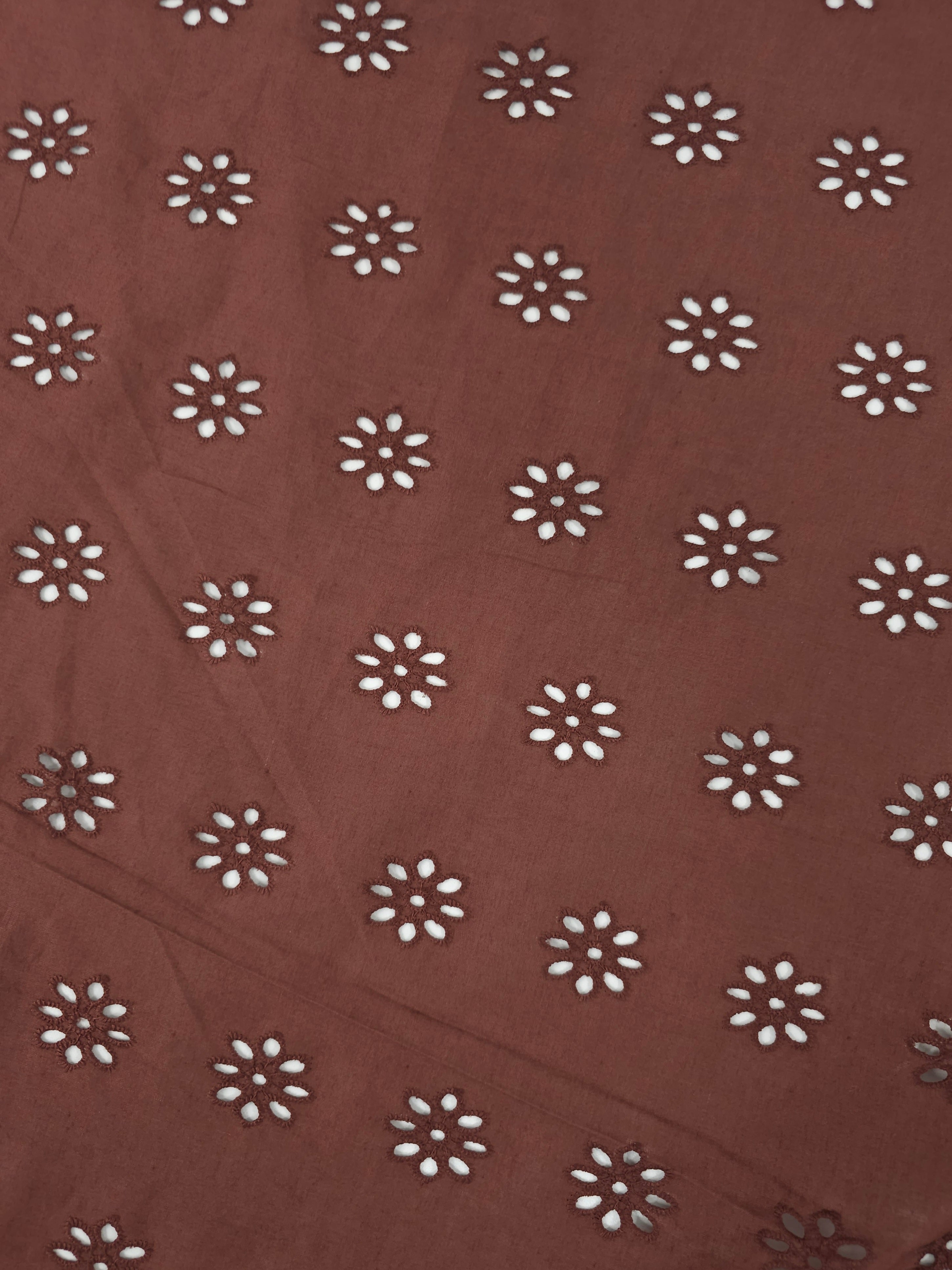 Chocolate Broqn Flower Power Cambric Cotton Broderie Anglaise