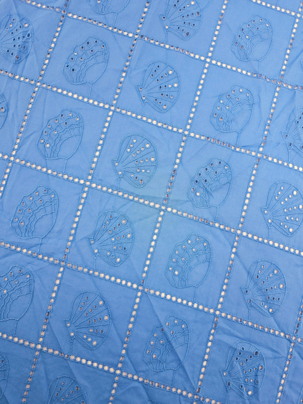 Soft Blue Shell Grid Lightweight Cotton Broderie Anglaise