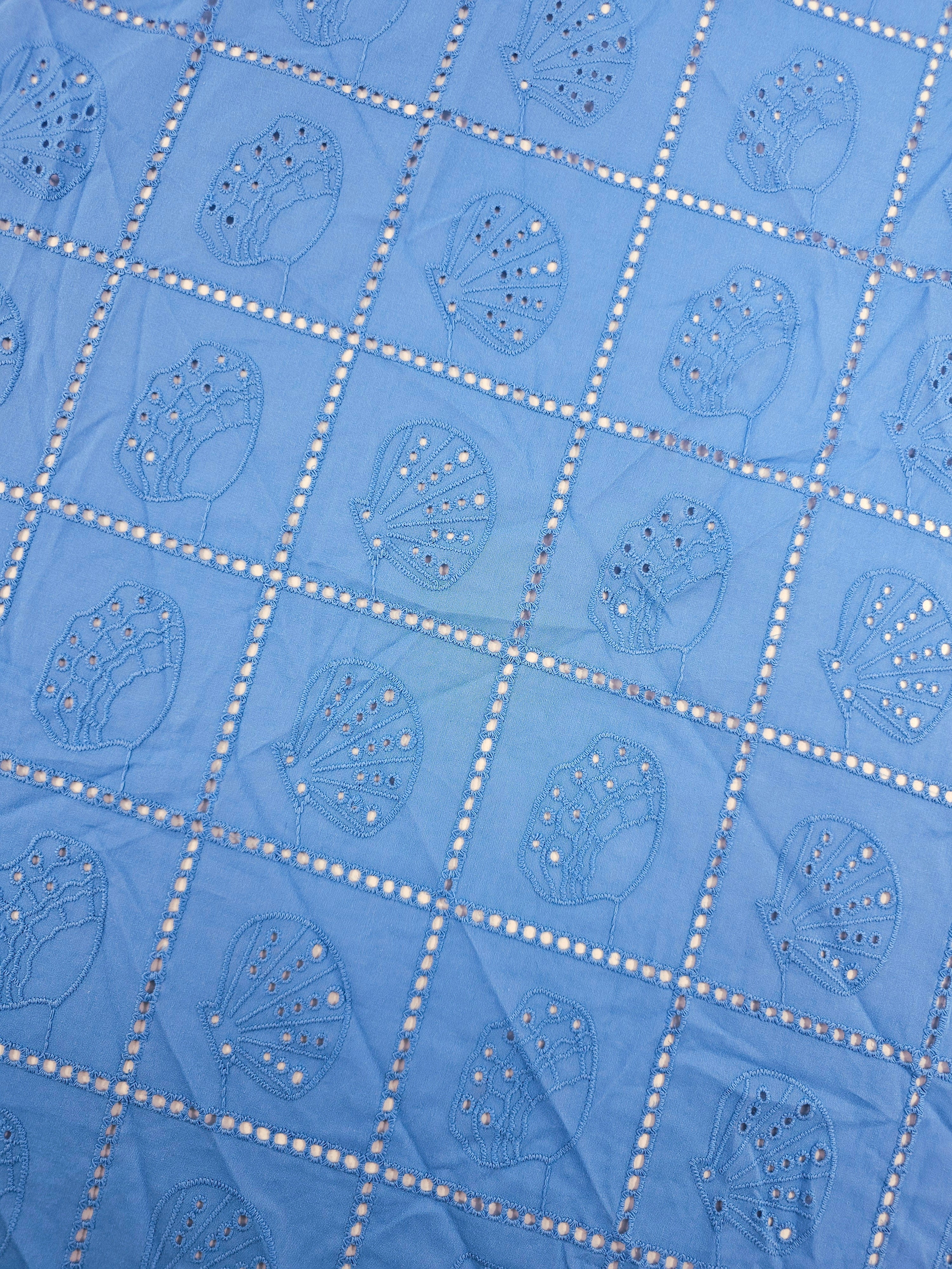 Soft Blue Shell Grid Lightweight Cotton Broderie Anglaise