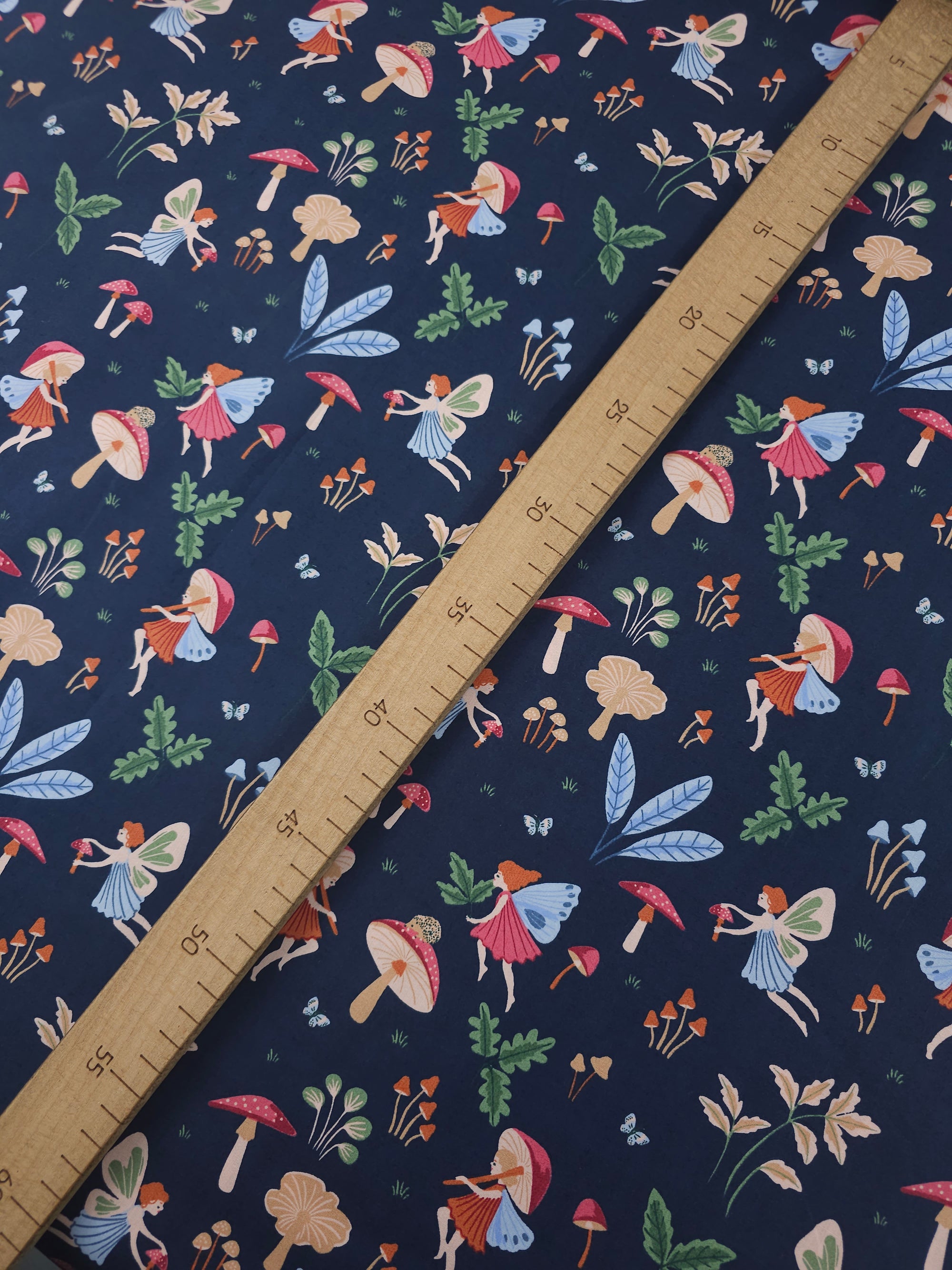 Navy Mushroom Fairy Garden 100% Cotton 57"