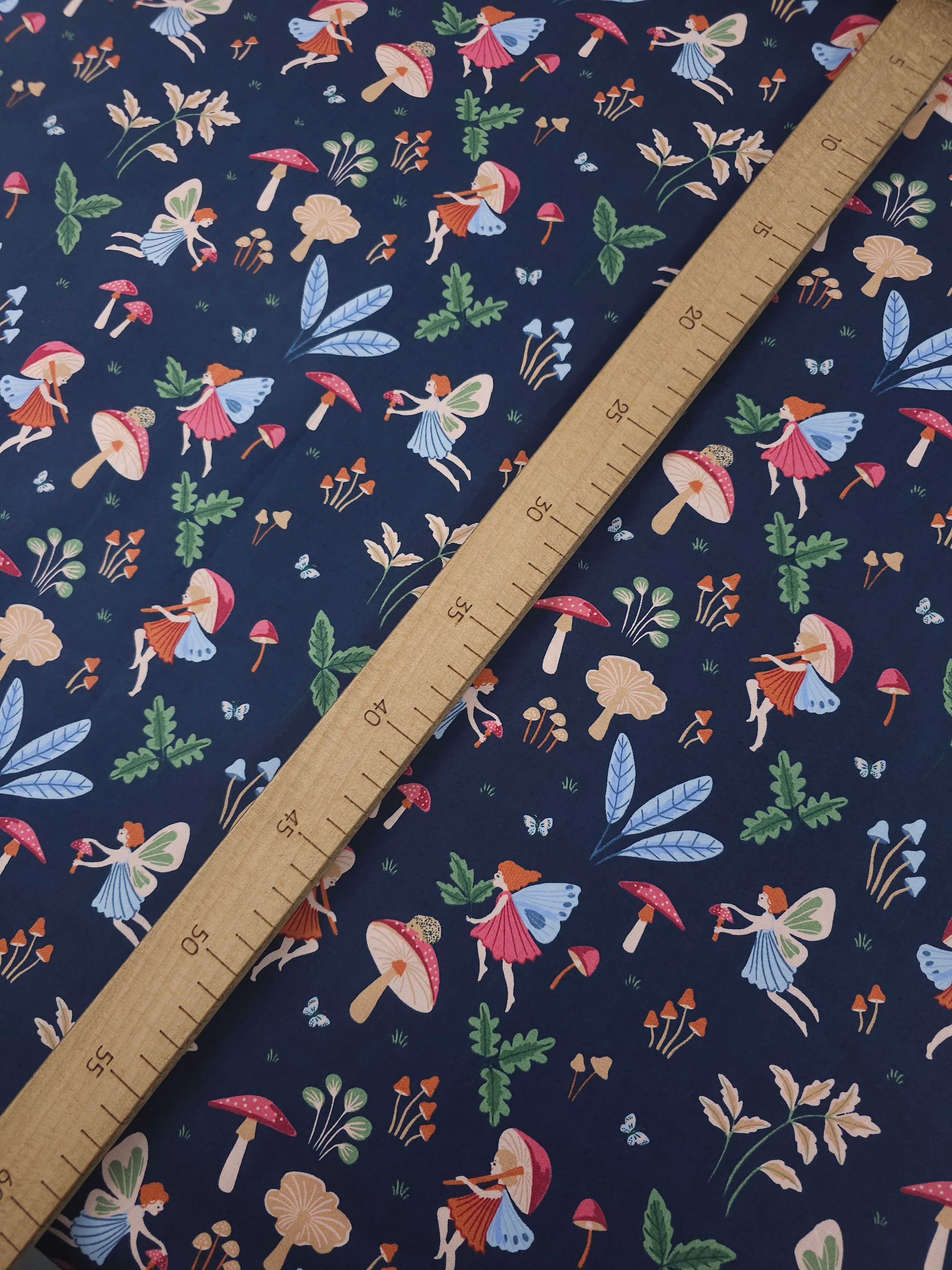 Navy Mushroom Fairy Garden 100% Cotton 57"