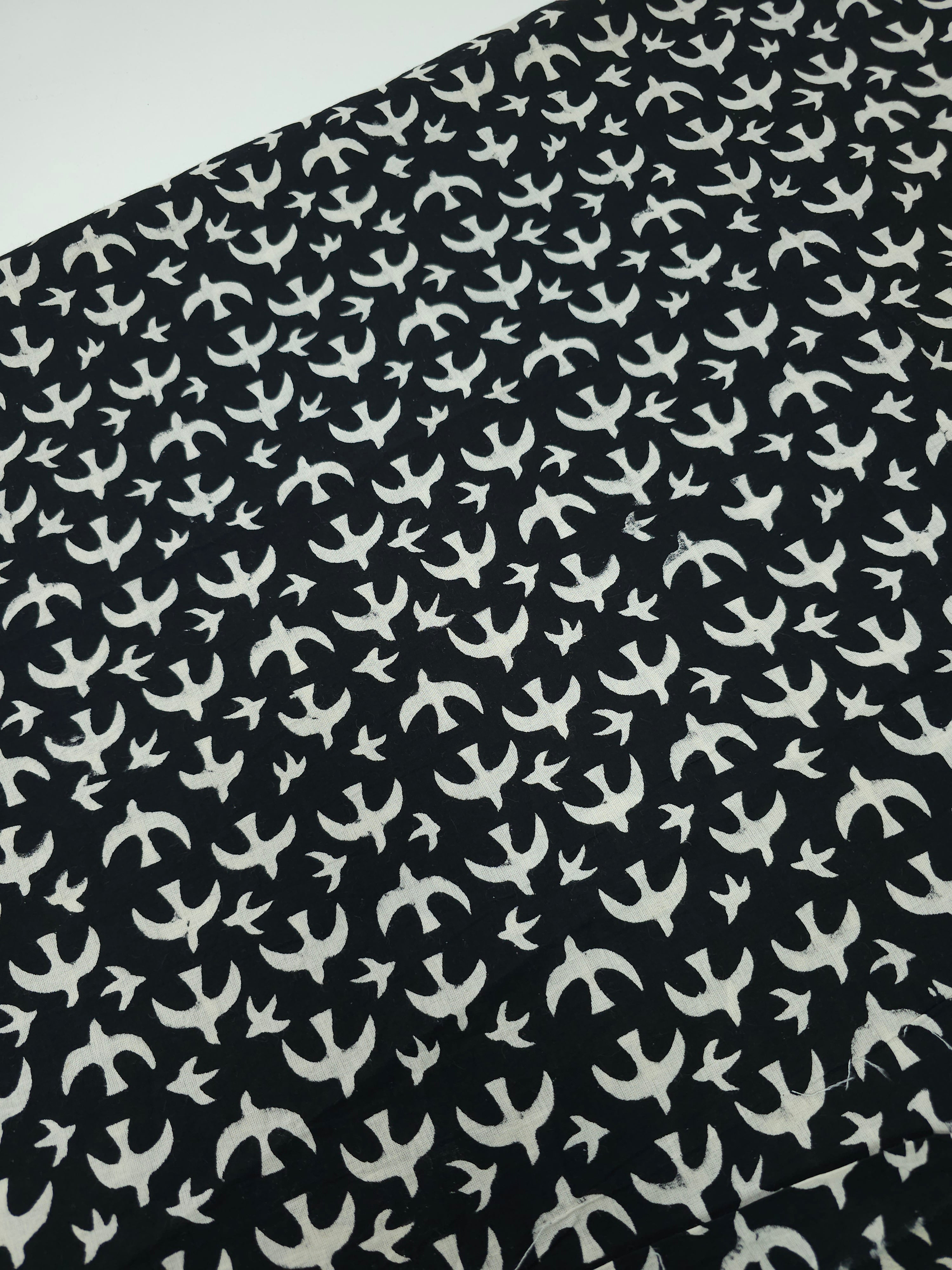 Black Swallow Bird Block Print Cotton