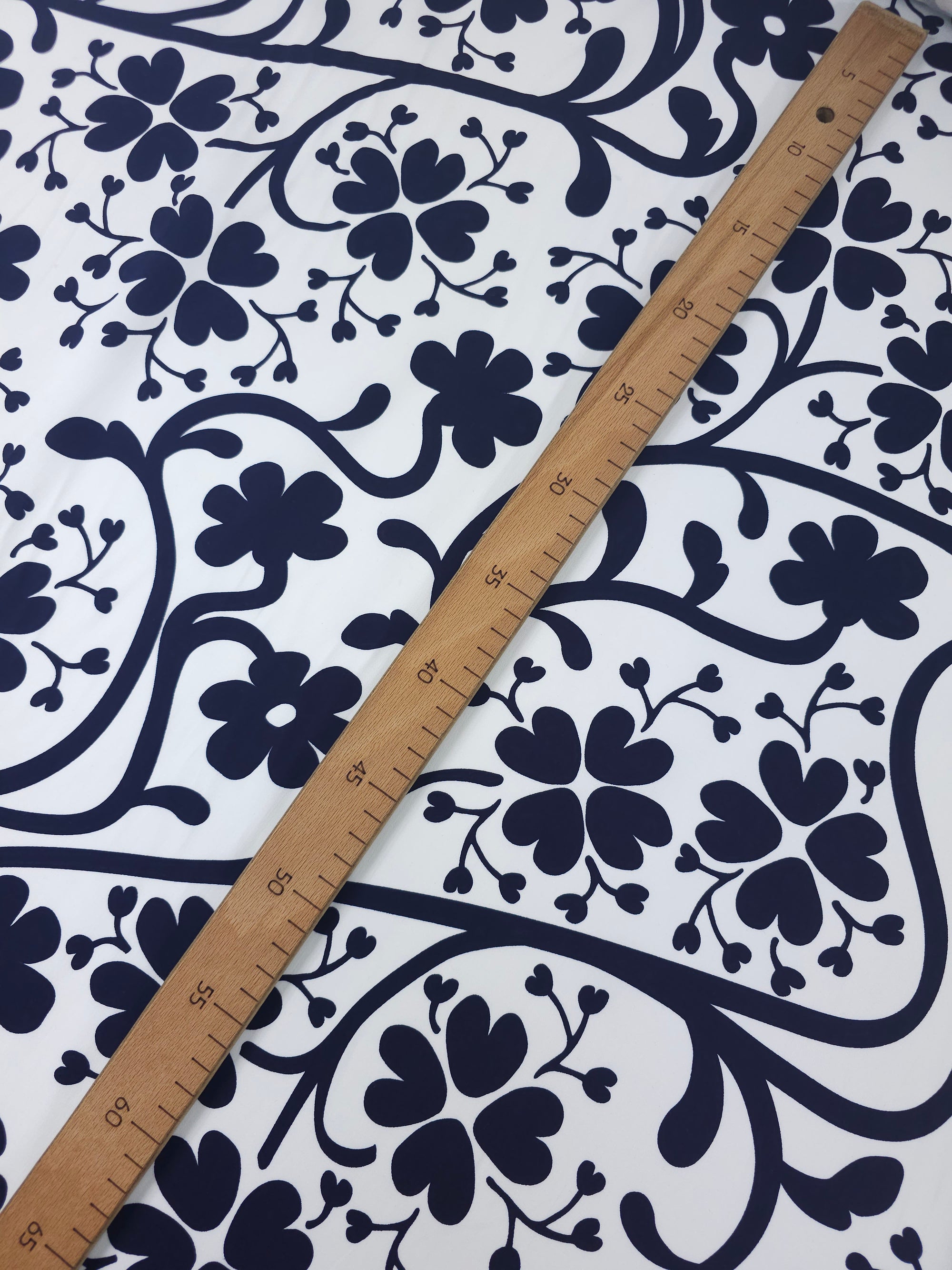 Navy/White Floral Clover Heart Lightweight Cotton Sateen *DEFECT*