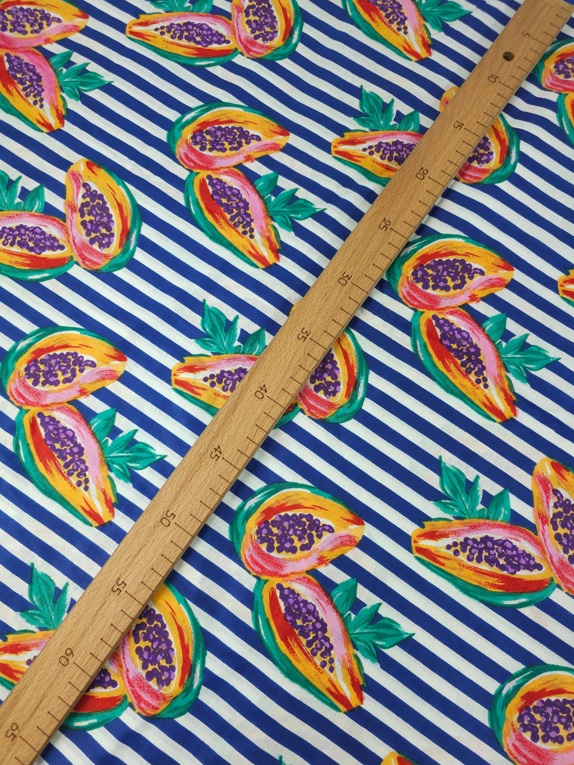 Dark Blue Papaya Stripe Lightweight Cambric Cotton
