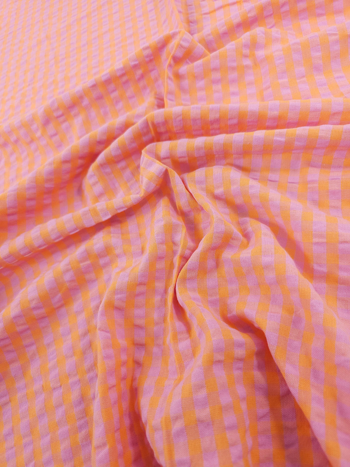 Lilac/Orange Small Gingham Cotton SeerSucker *PRE-ORDER*
