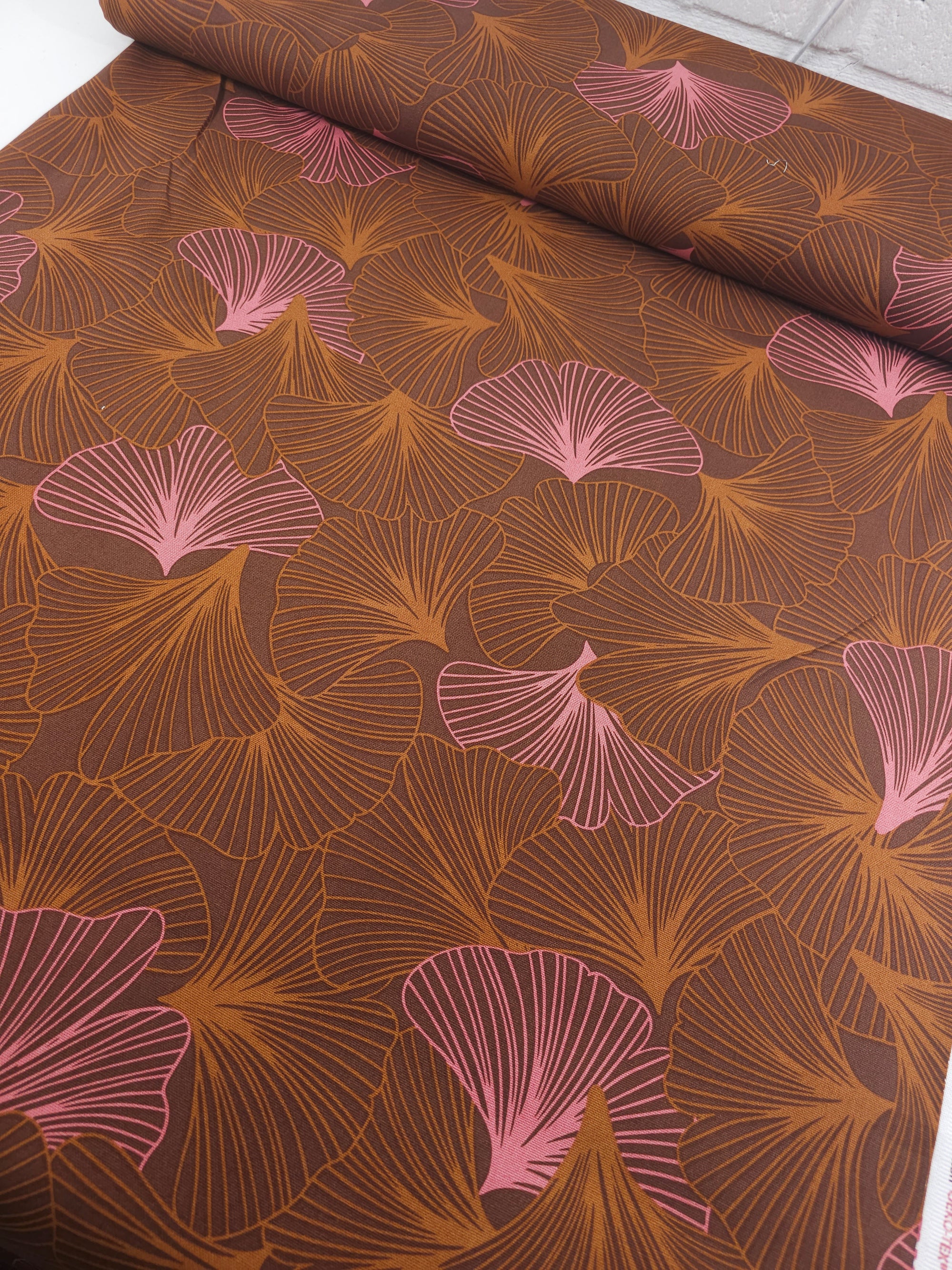 Copper/Pink Flutter Leaf Canvas Cotton