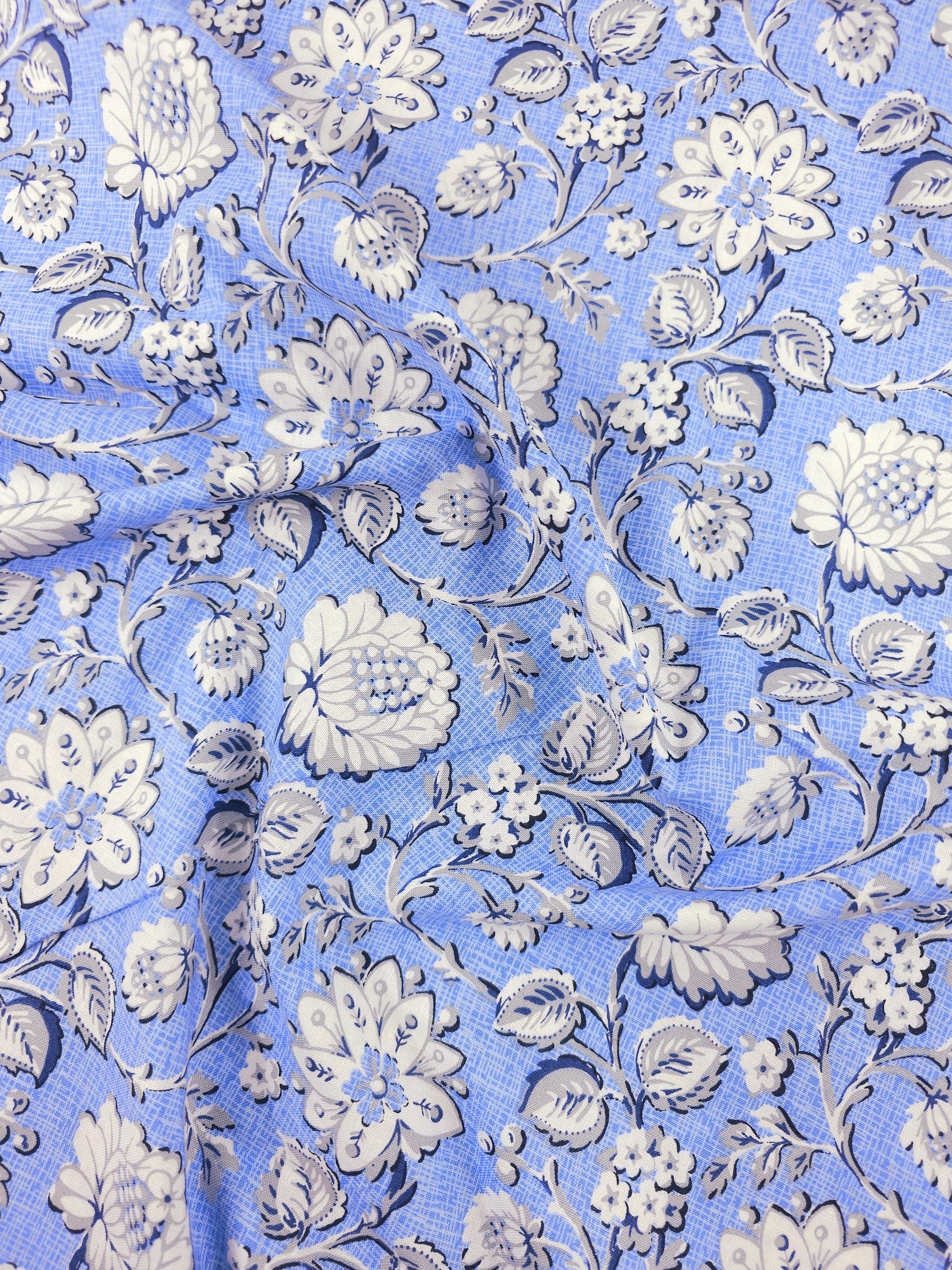Powder Blue Magnifique Floral 100% Cotton 56"