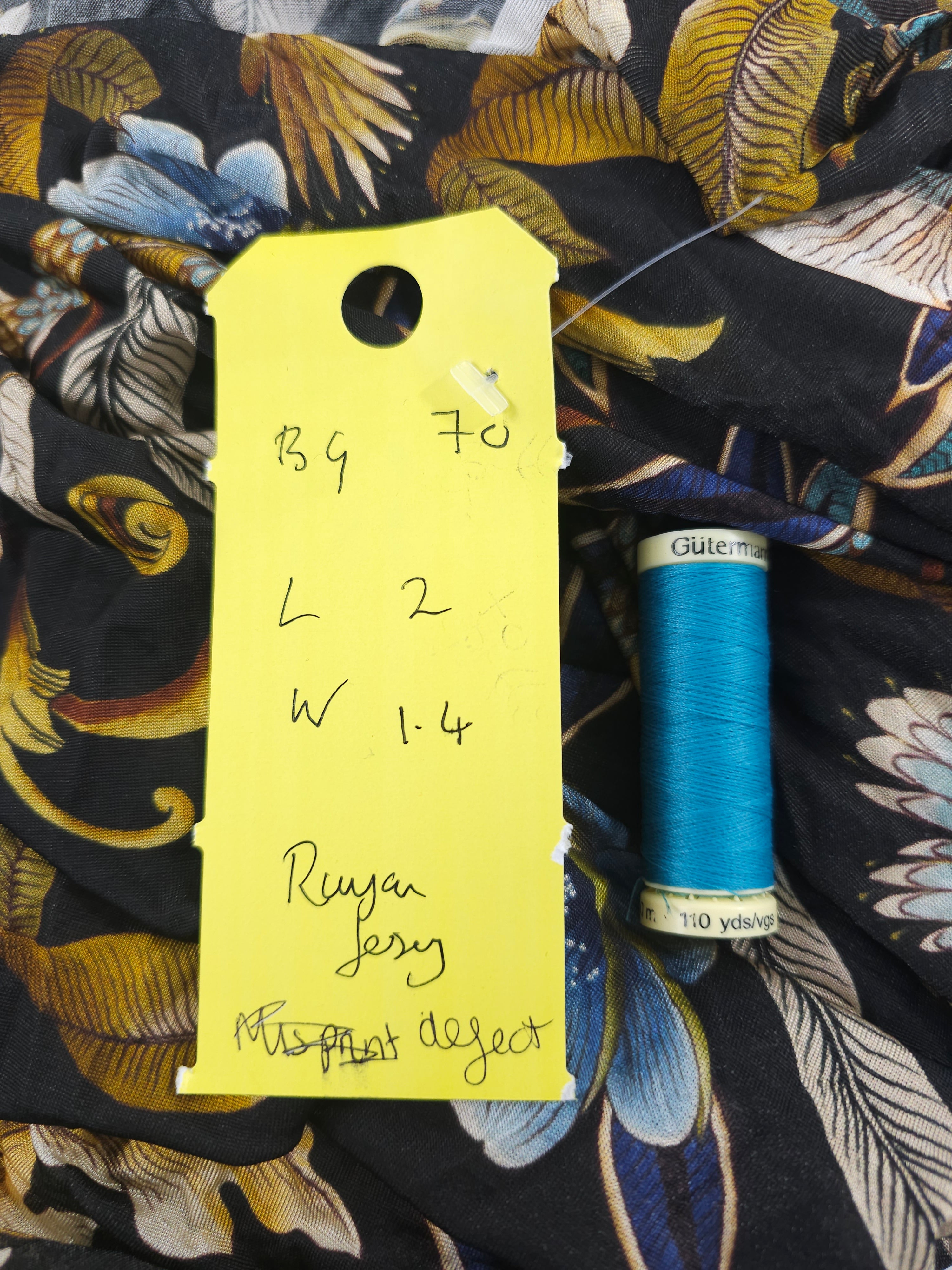 Traditional golden blue flower Rayan jersey- 2m piece