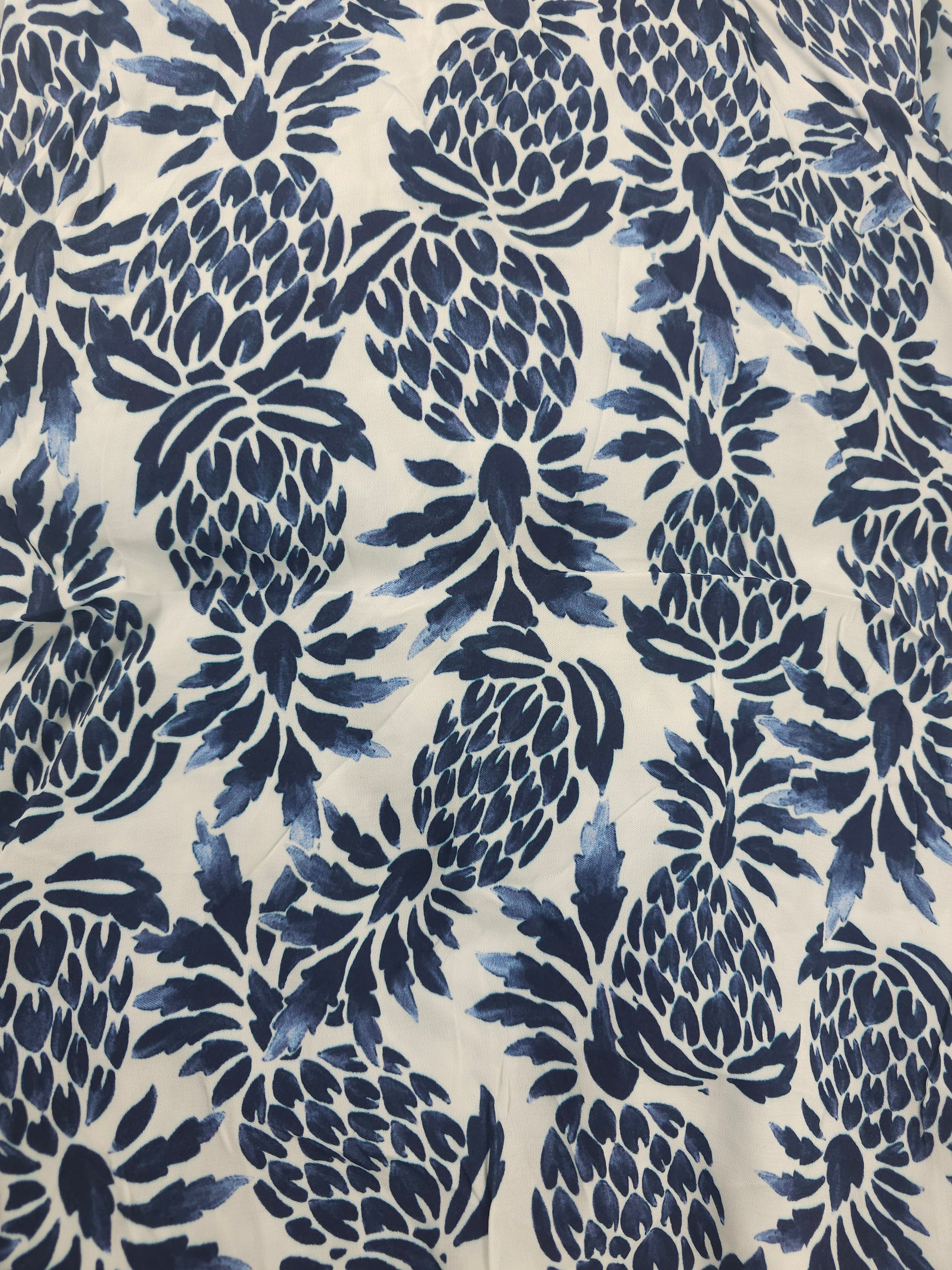 Blue pineapples Viscose sateen- 4.6m piece