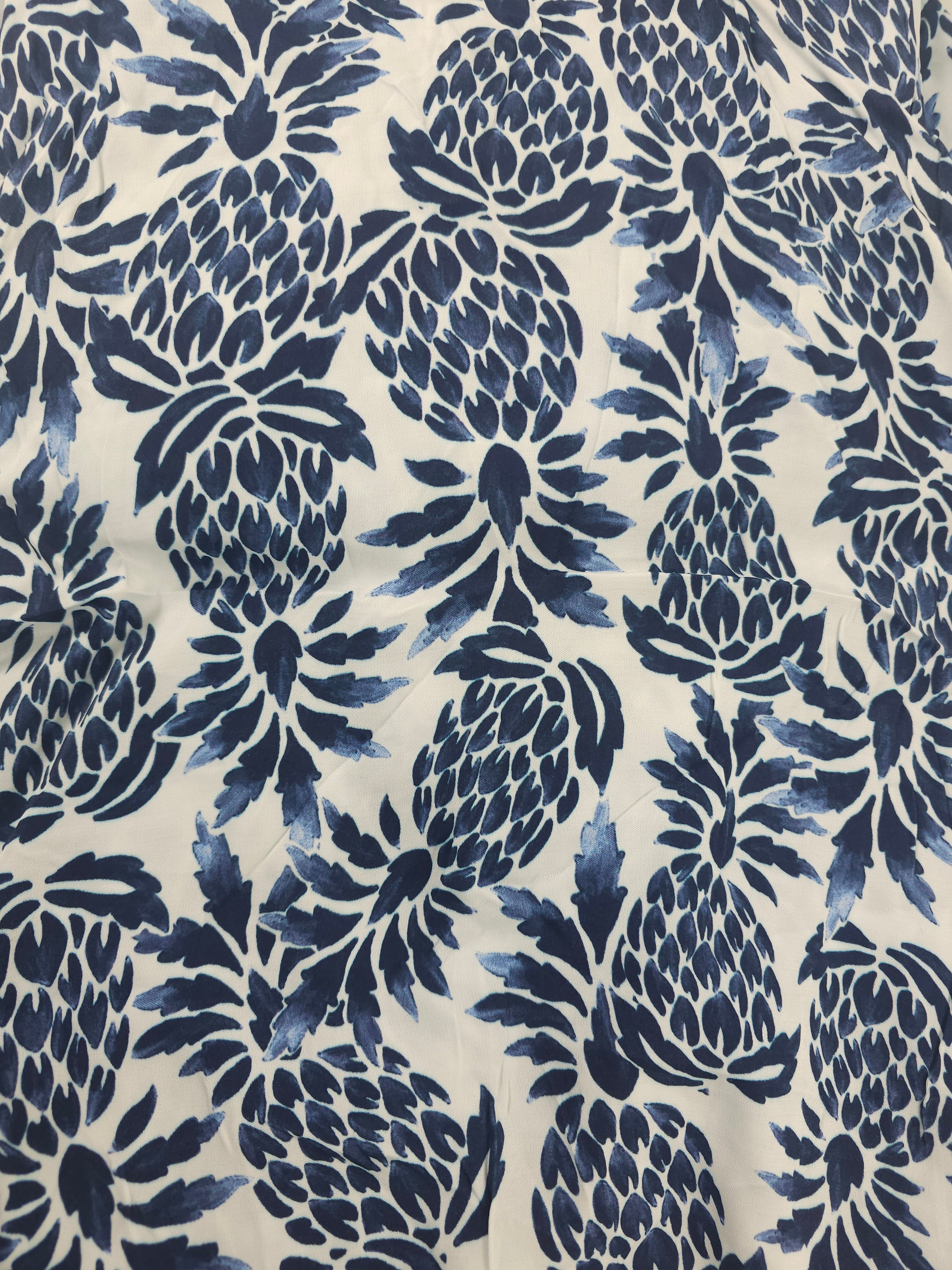 Blue pineapples Viscose sateen- 4.6m piece