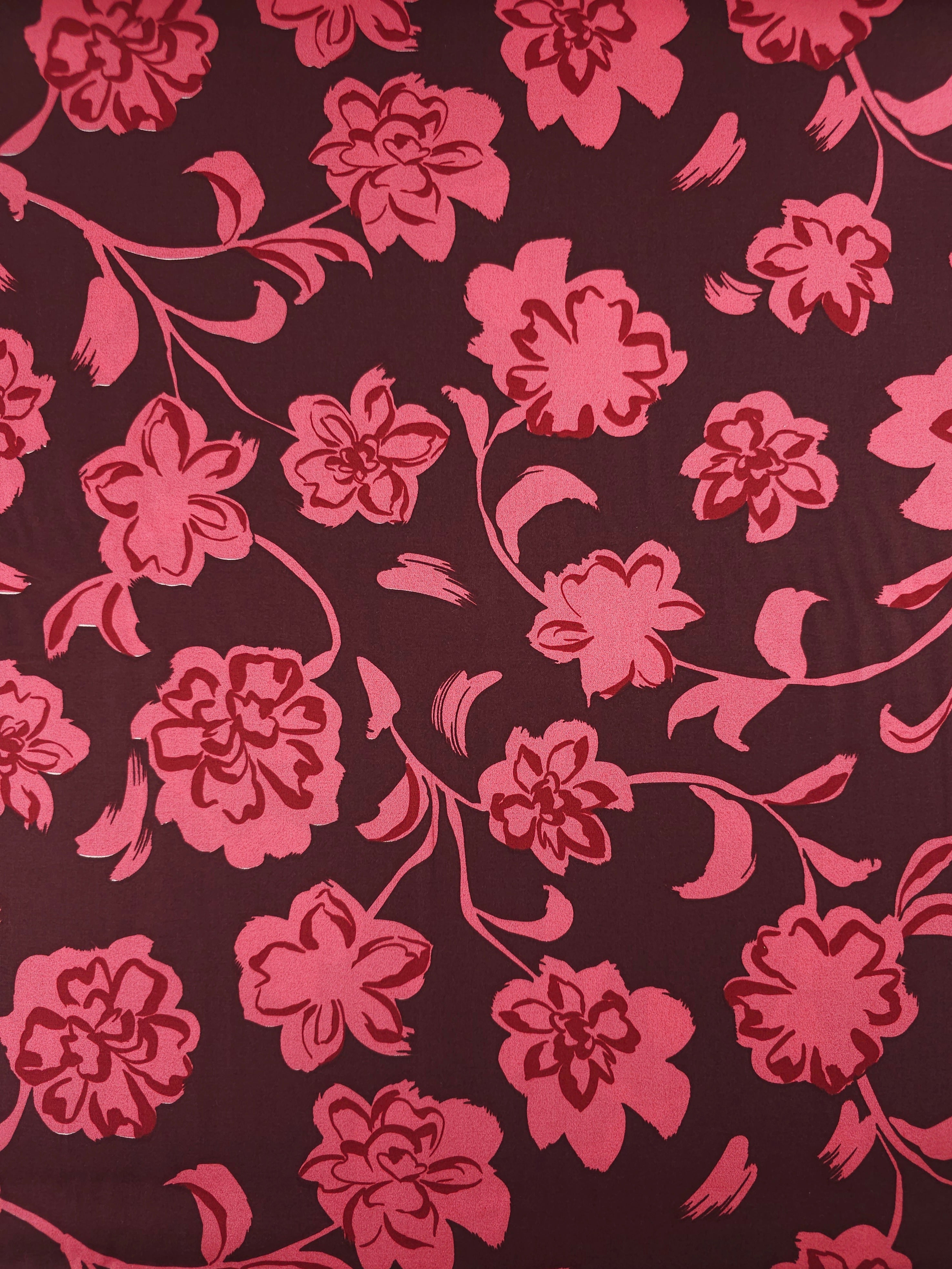 Brown/Pinky Coral Bordeaux Floral Cotton Sateen 57"