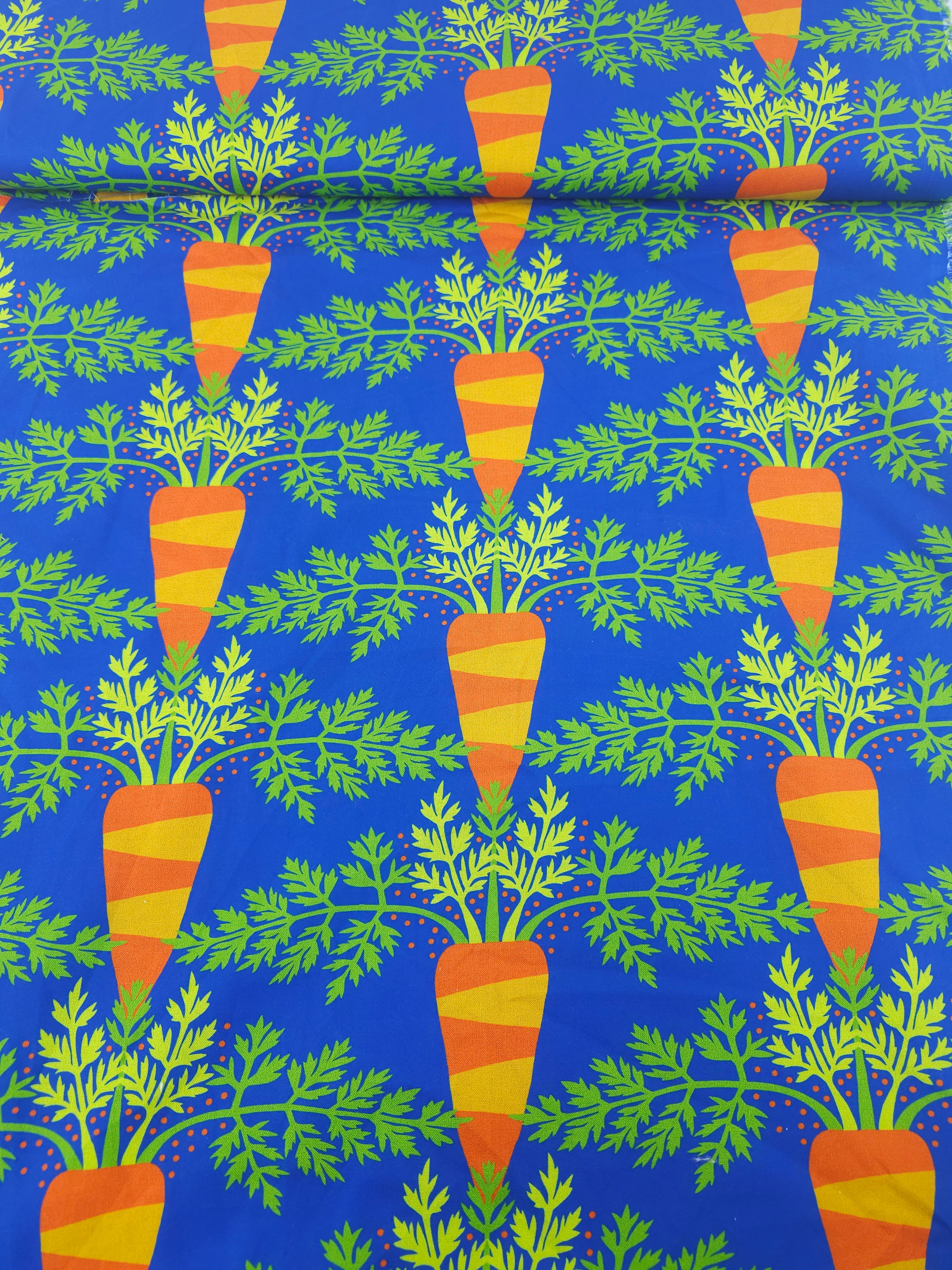 Blue Novelty Carrots 100% Cotton - Free Spirit