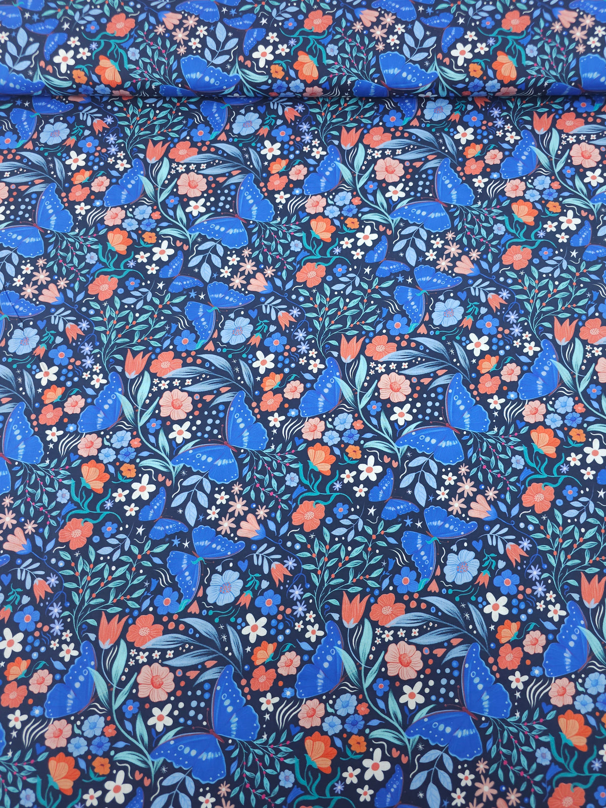 Blue/Red Butterfly Blooms Lightweight Cotton 57"