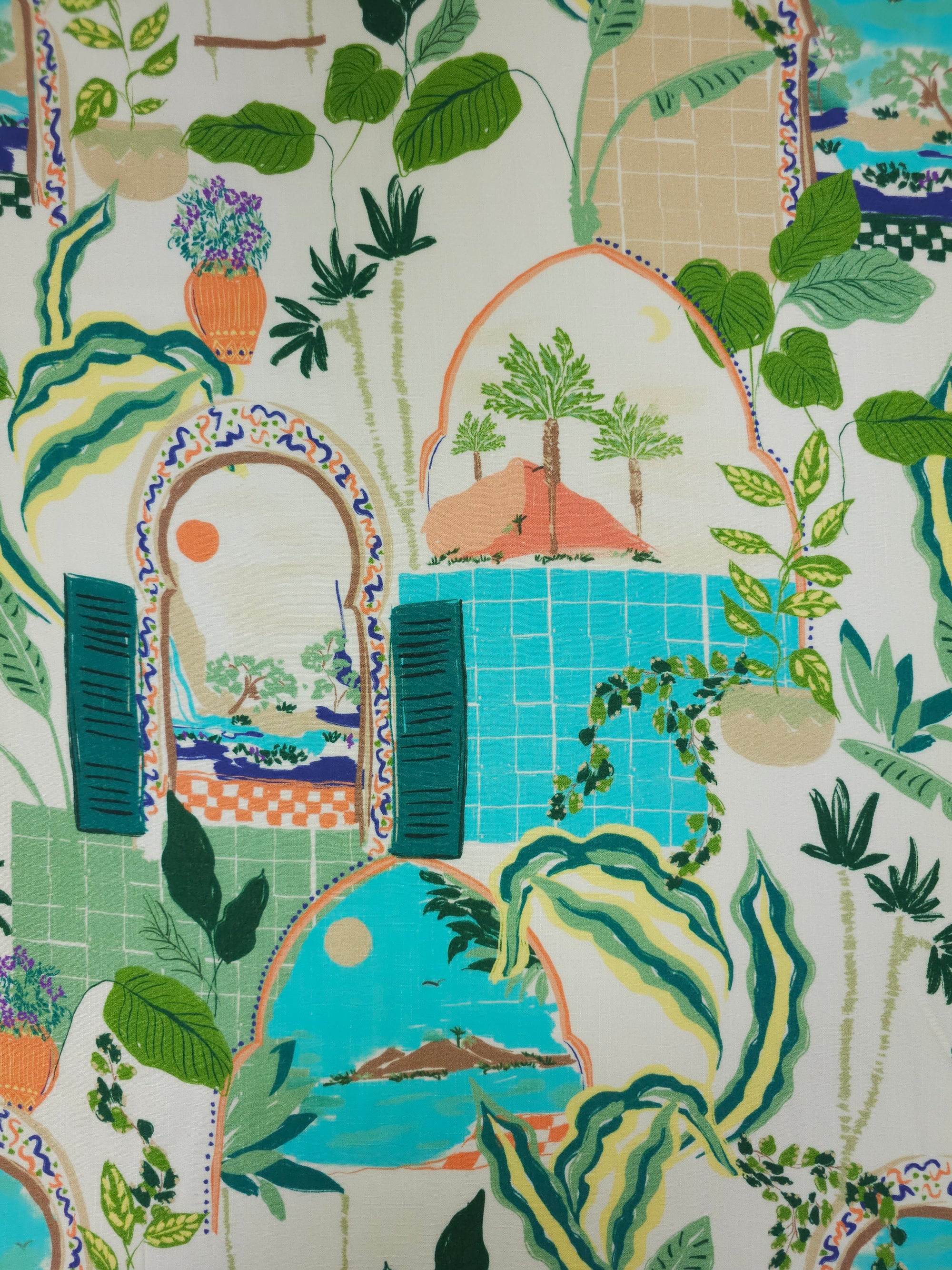 Italian Summer Scenery Linen Look Viscose
