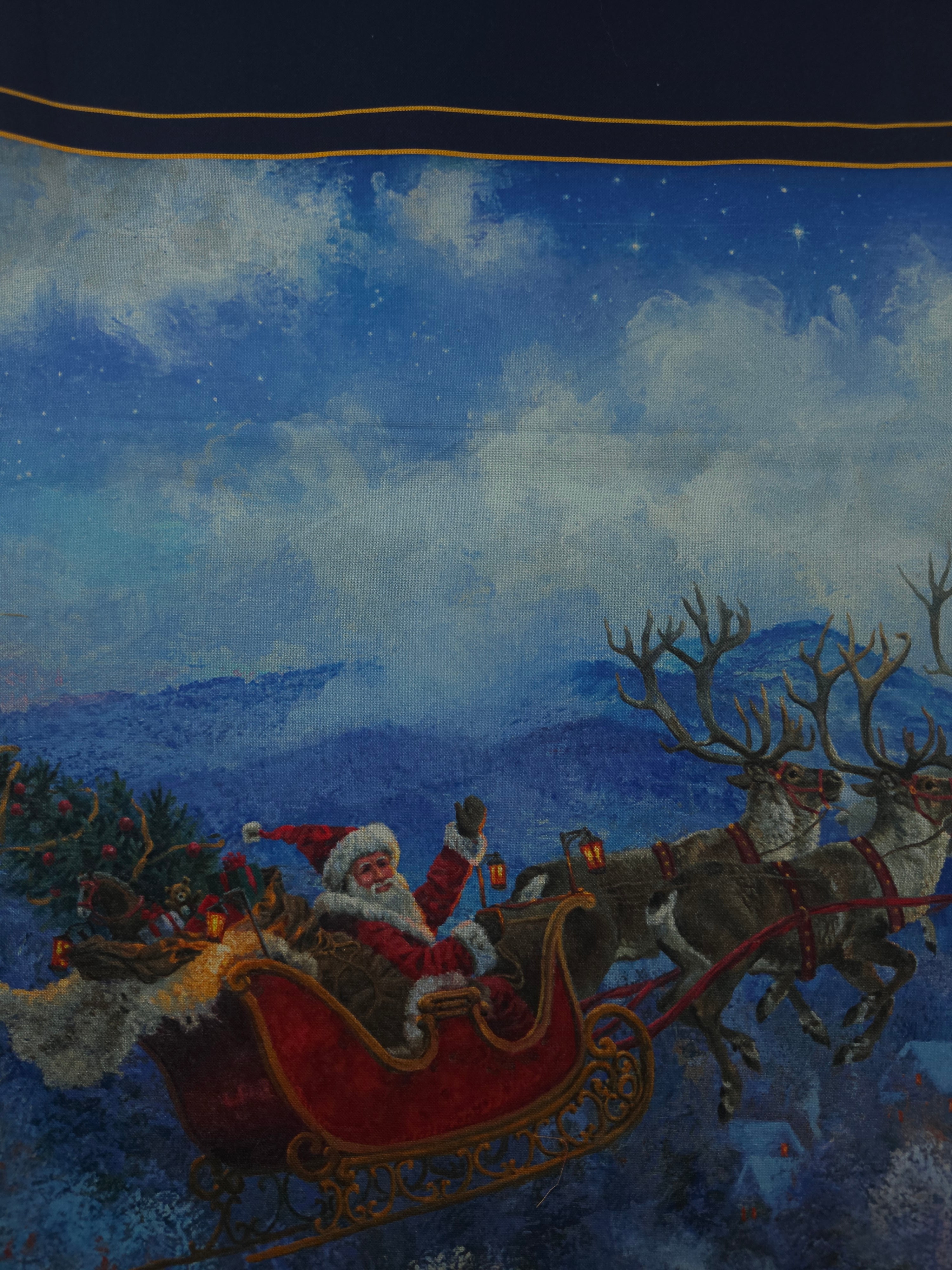 Santa Sleigh Cotton Panel - 0.9m