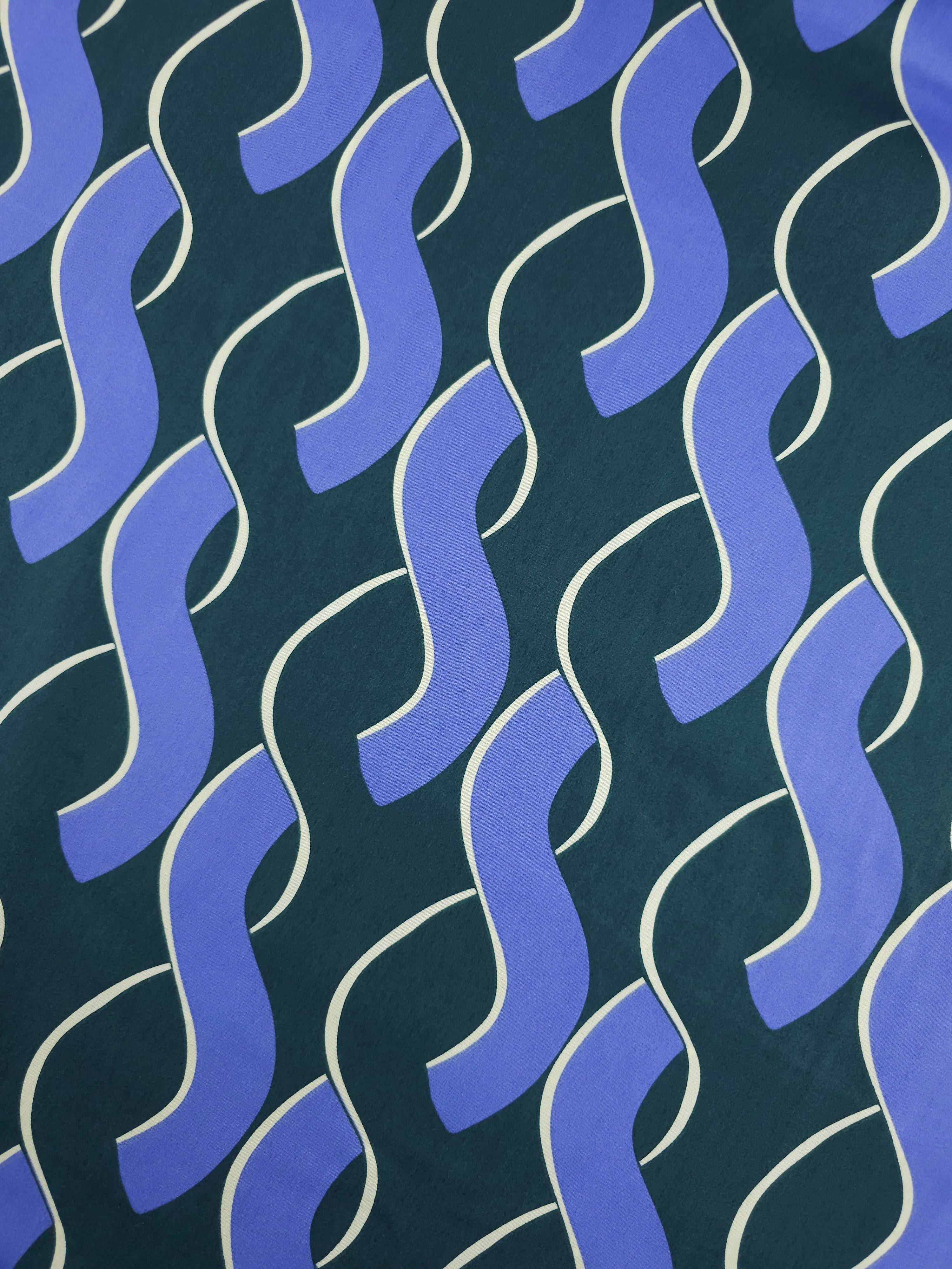 Lavender/Pine Green Abstract Links Cotton Satin 55"
