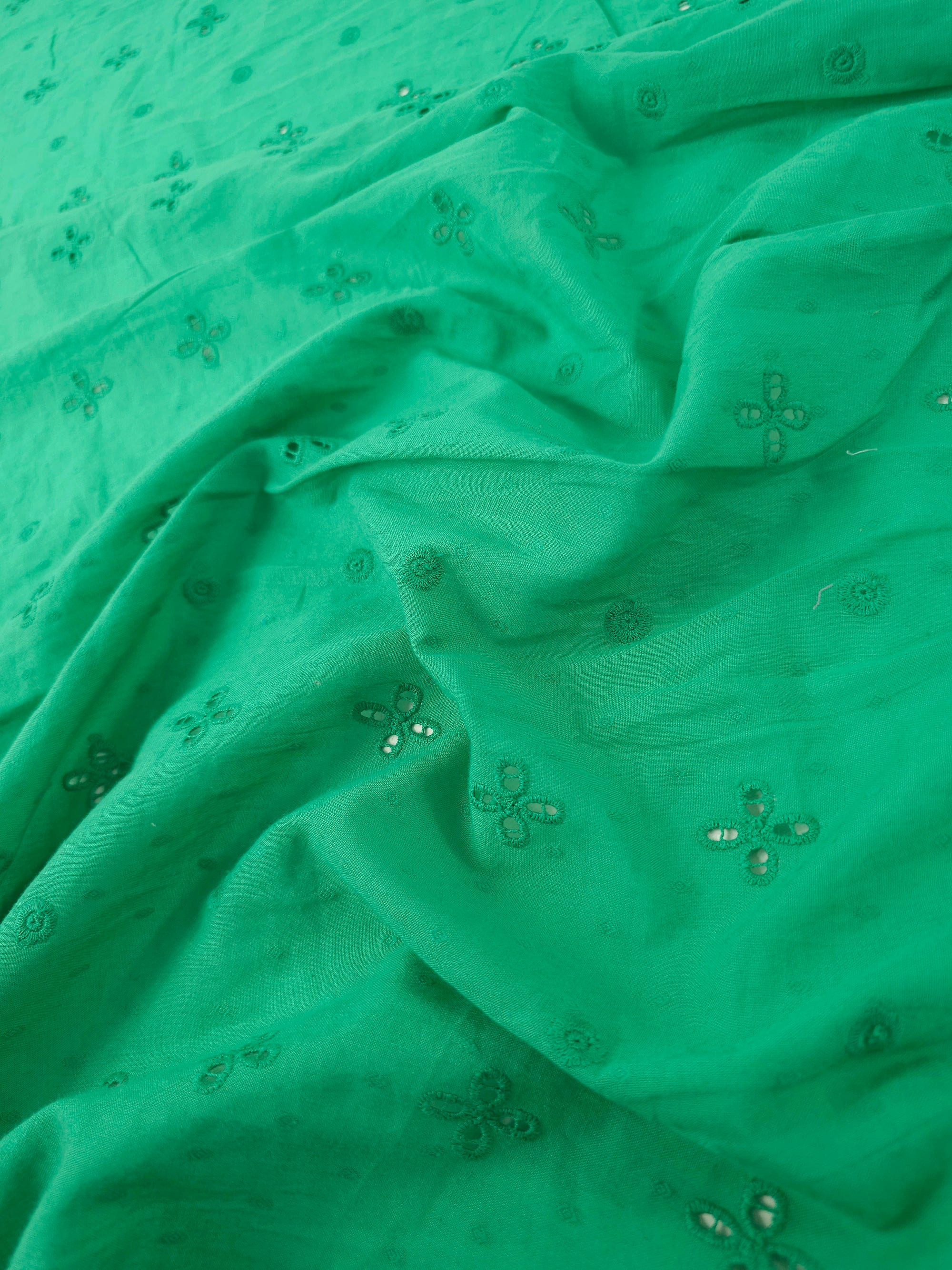 Green Dobby Petal Cambric Cotton Broderie Anglaise