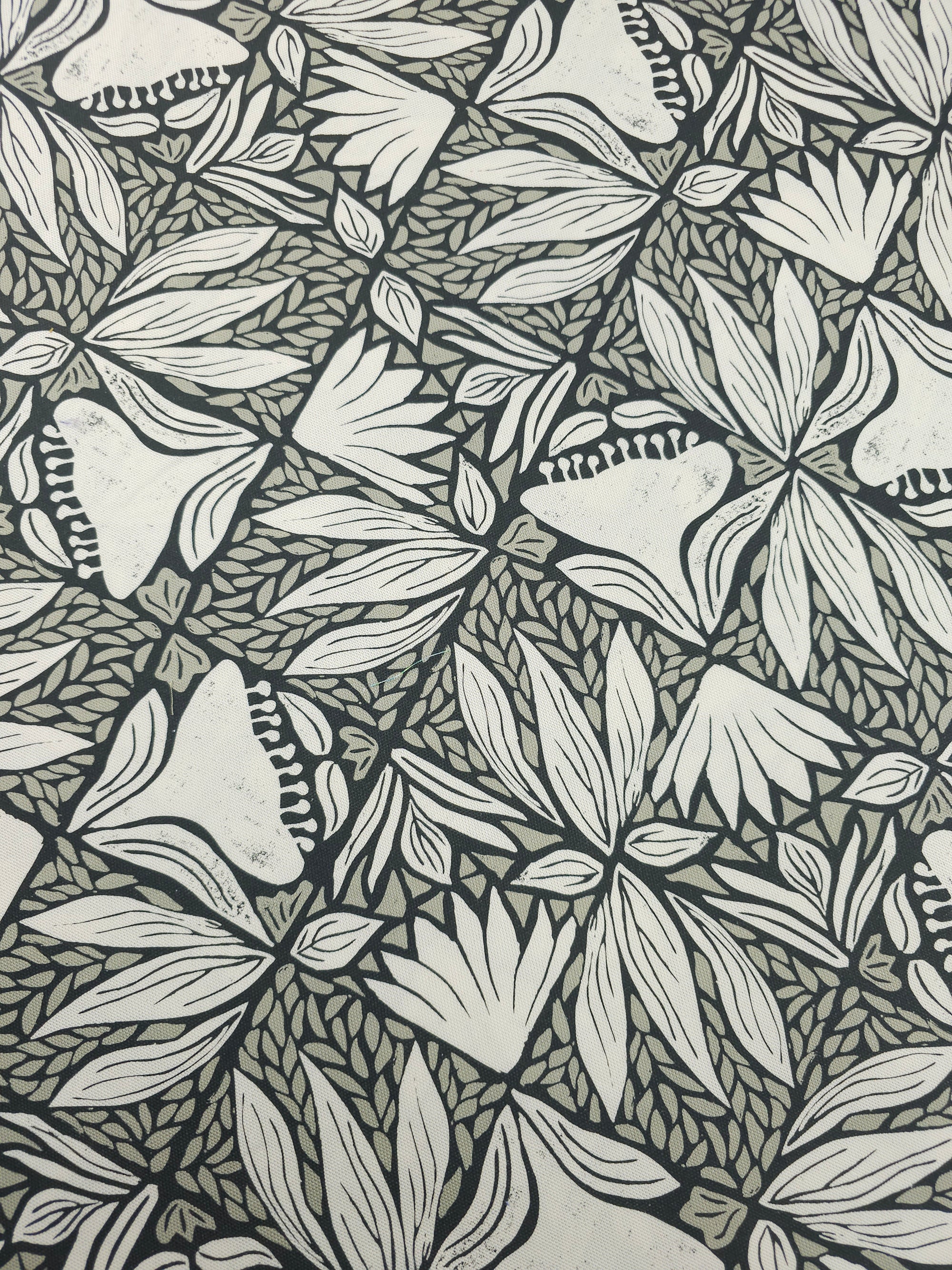 Grey/Ivory Floral Window Canvas Cotton *DEFECT*