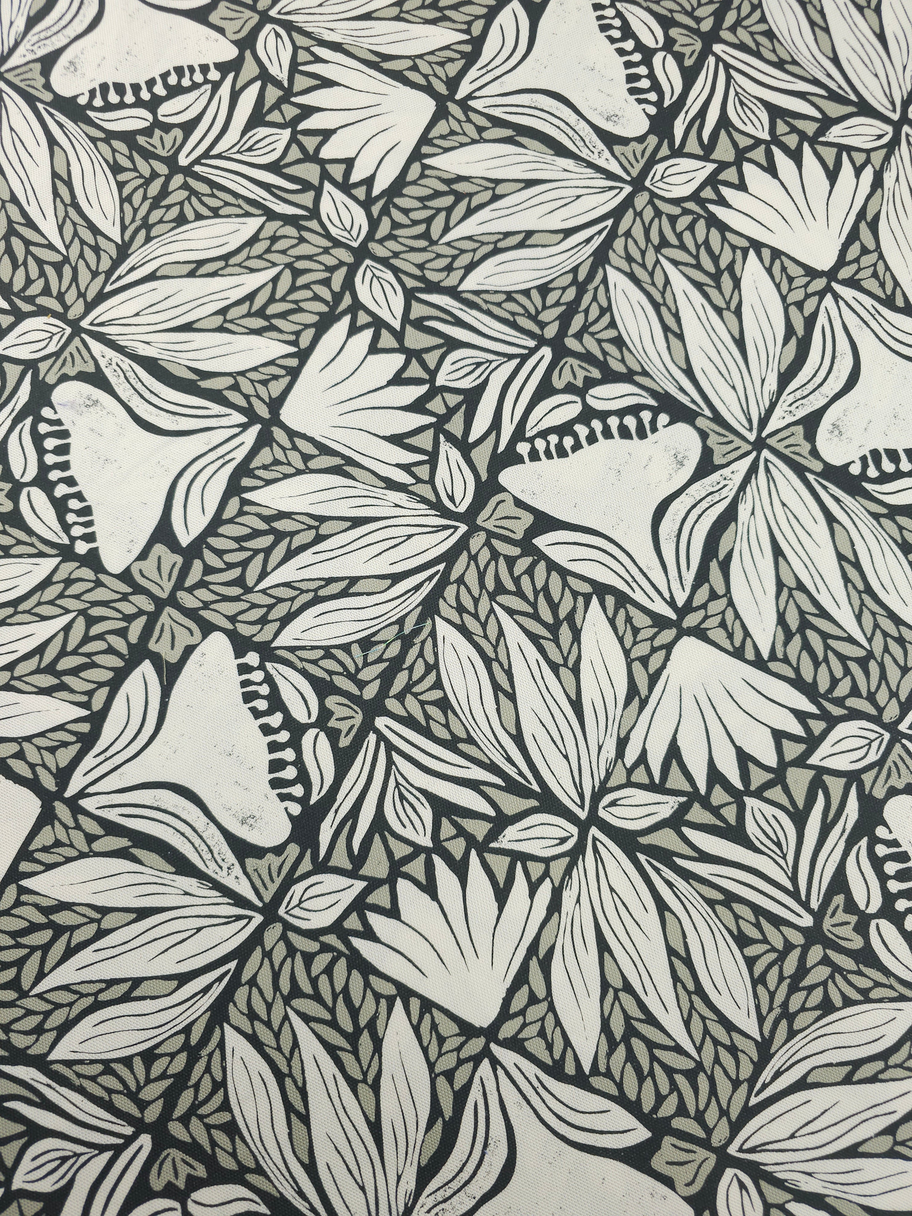 Grey/Ivory Floral Window Canvas Cotton *DEFECT*