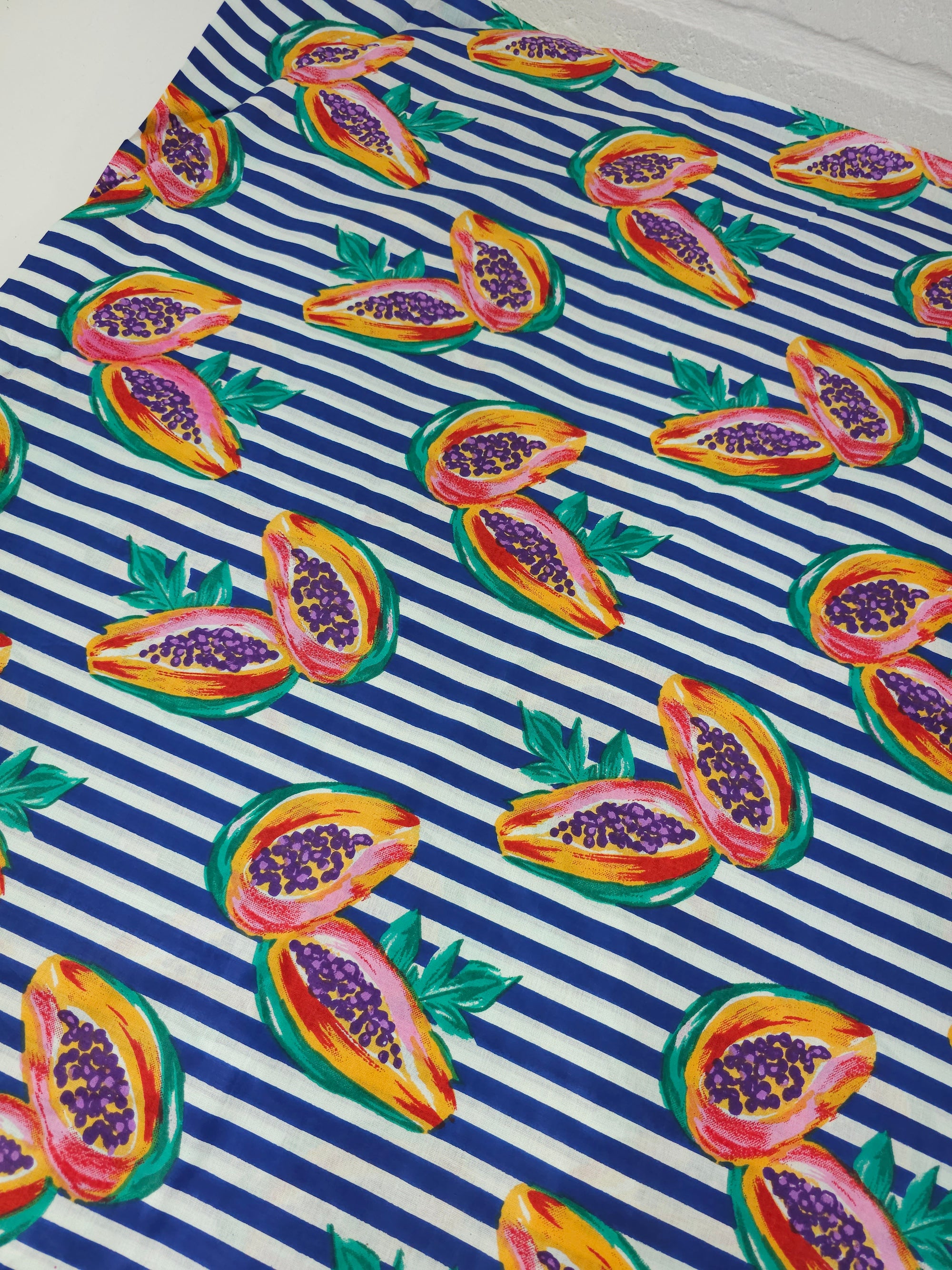 Dark Blue Papaya Stripe Lightweight Cambric Cotton