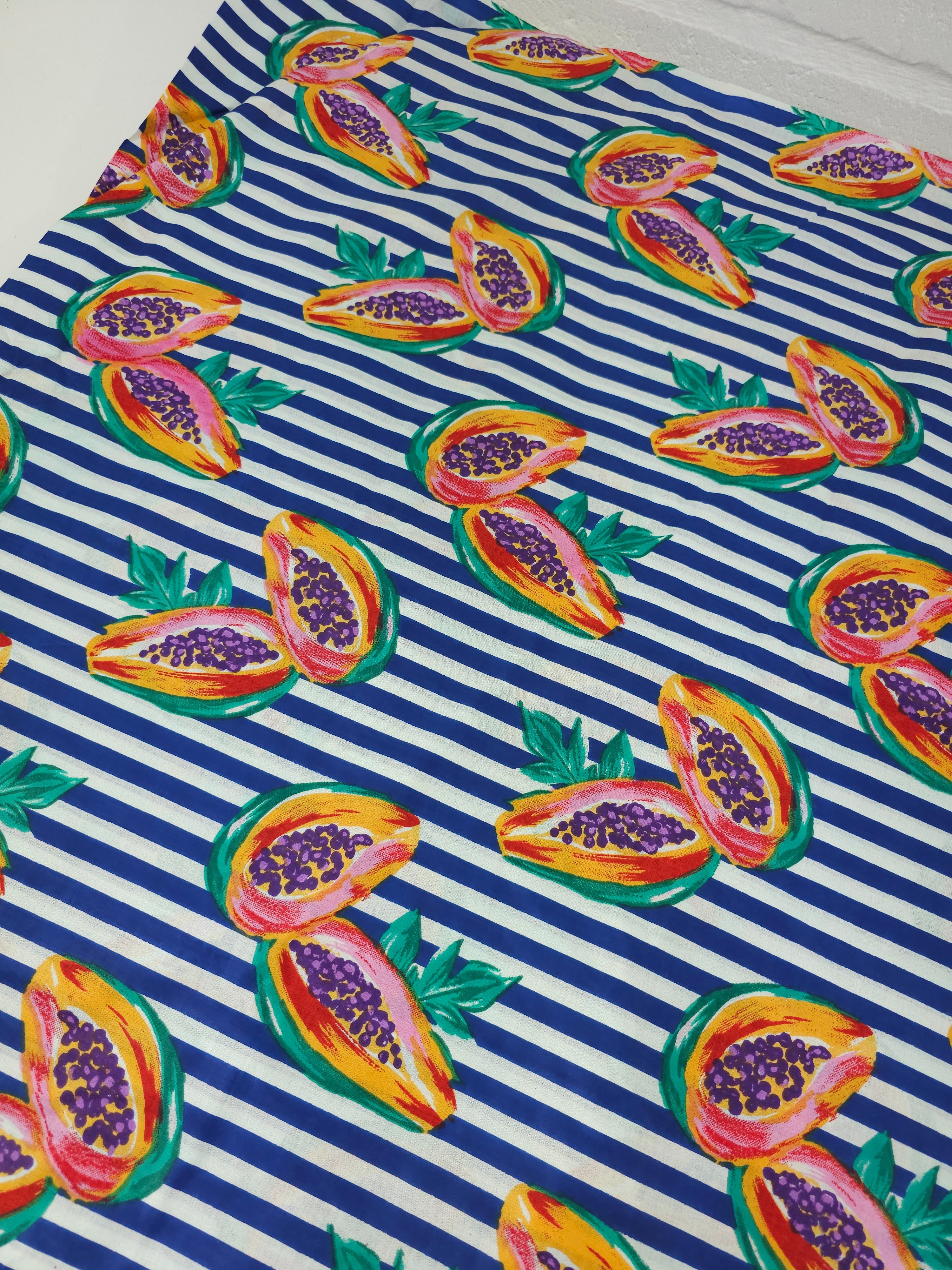Dark Blue Papaya Stripe Lightweight Cambric Cotton
