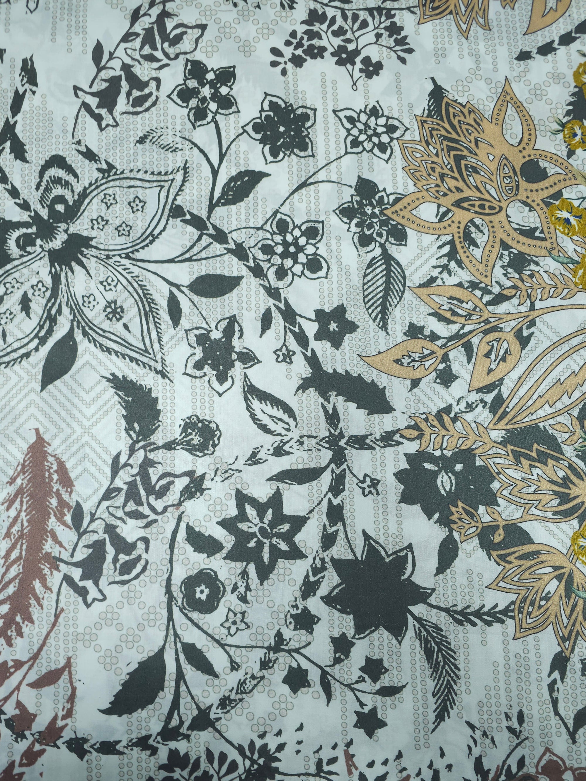 Peach/Grey Abstract Floral Cotton Sateen 60" - 1.70m Panel