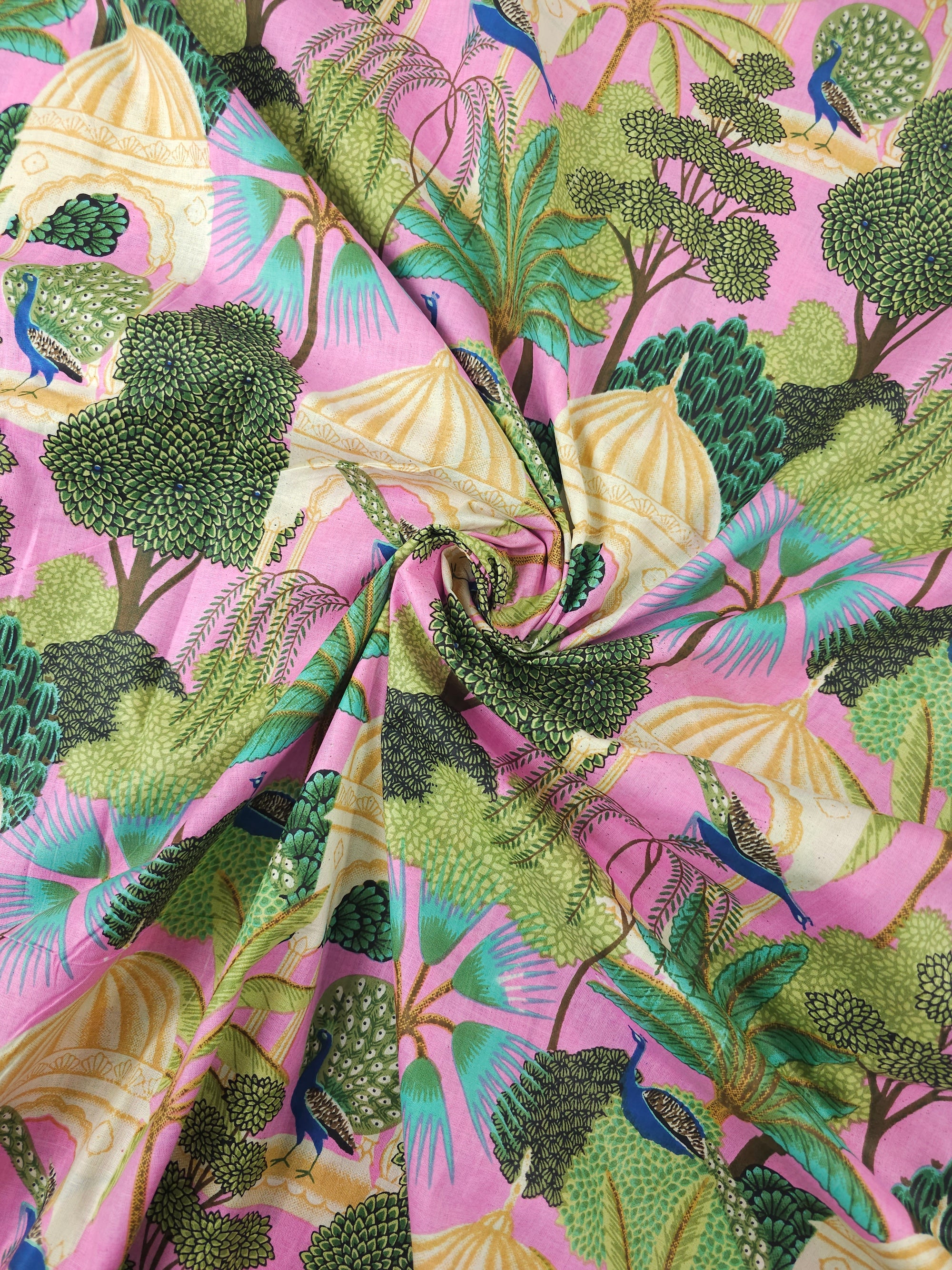 Light Pink Peacock Pavilion Block Print Cotton