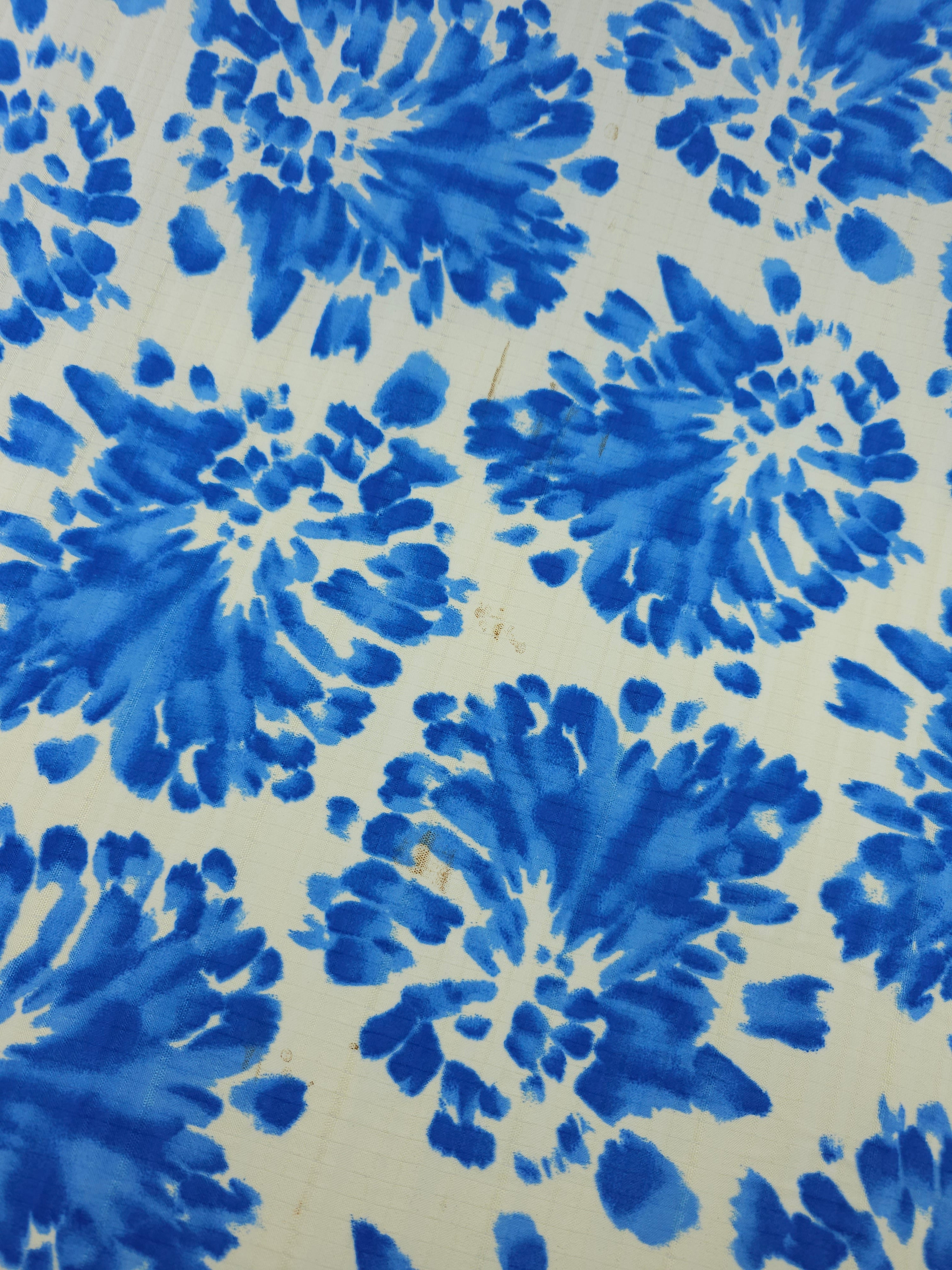 Blue/Pale Yellow Diffused Floral Track Poly Viscose *DEFECT*