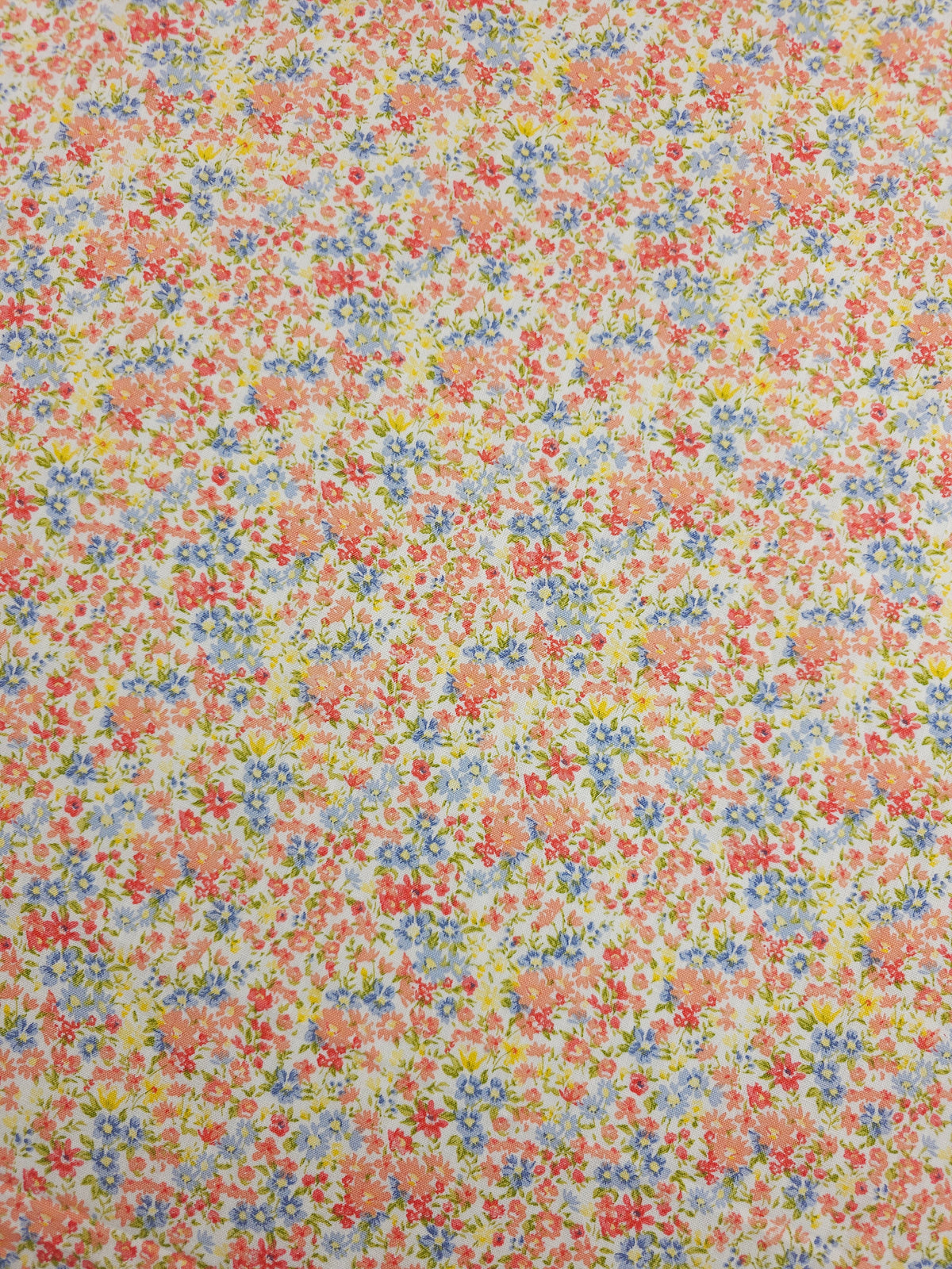 Peach Retro Ditsy Floral Field Lightweight Cotton