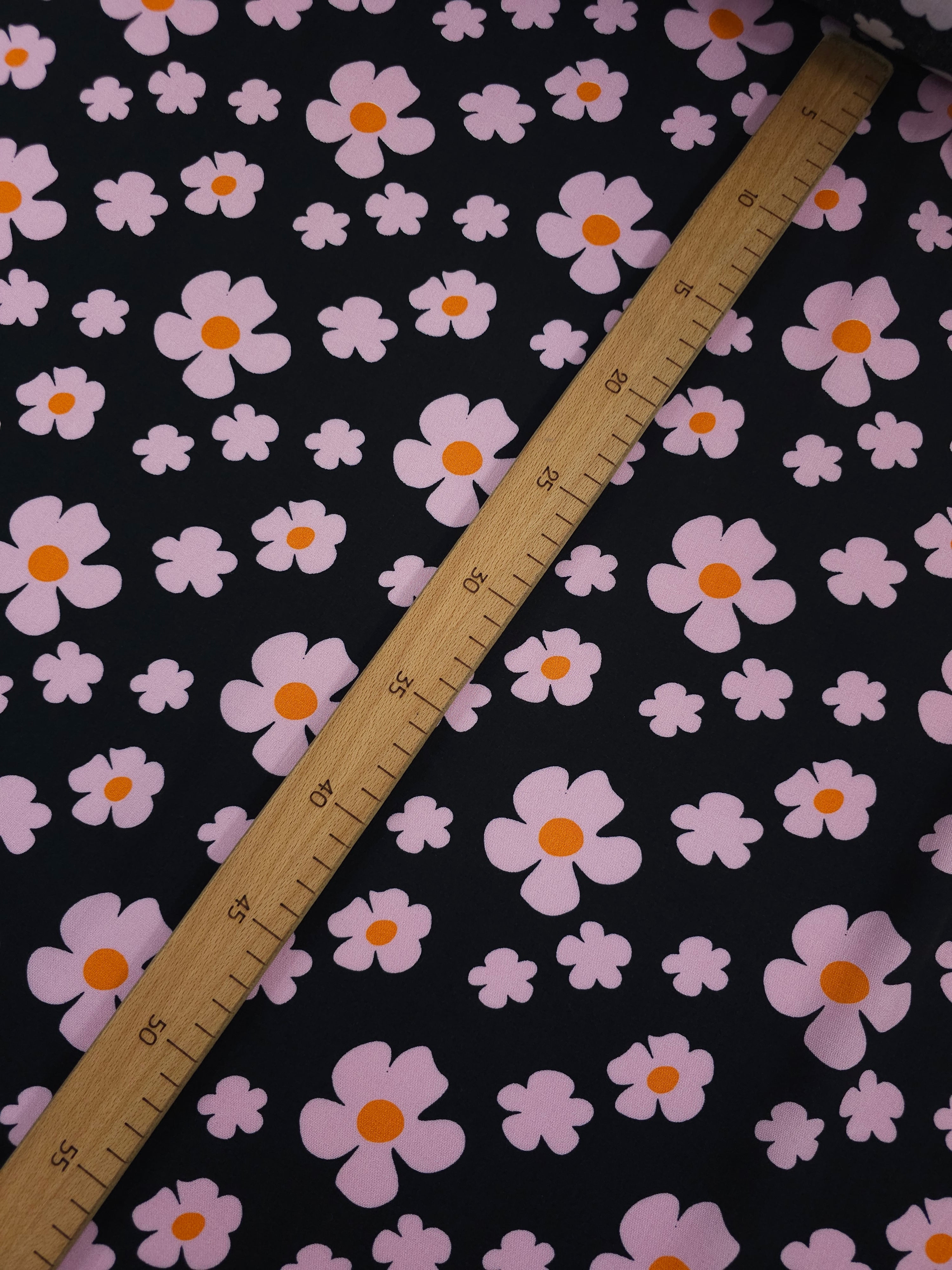 Pinky Lilac/Black Daisy Viscose Challis