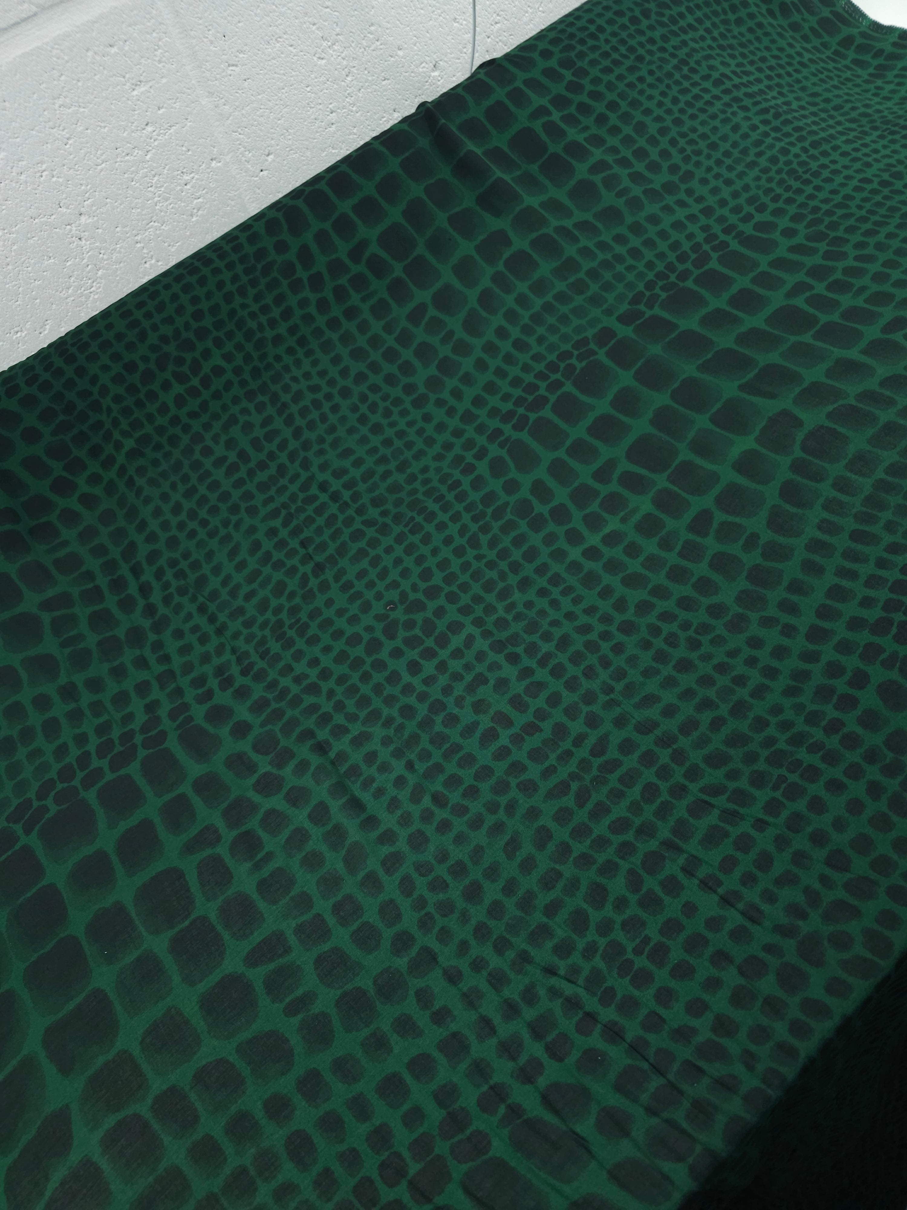 Dark Green/Black Irregular Pebble Viscose Voile