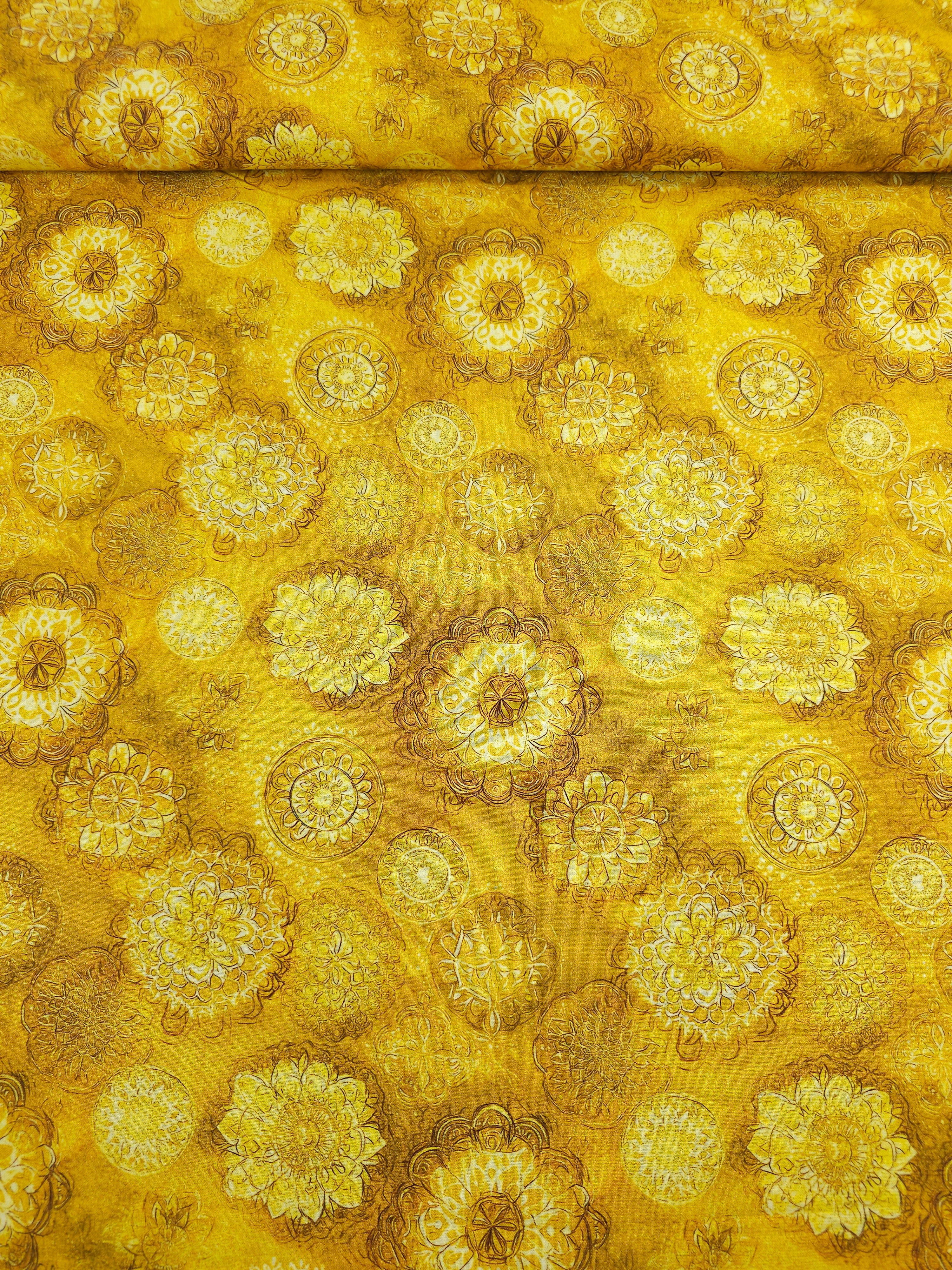Marigold Mandala Spiral 100% Cotton 106" *EXTRA WIDE*