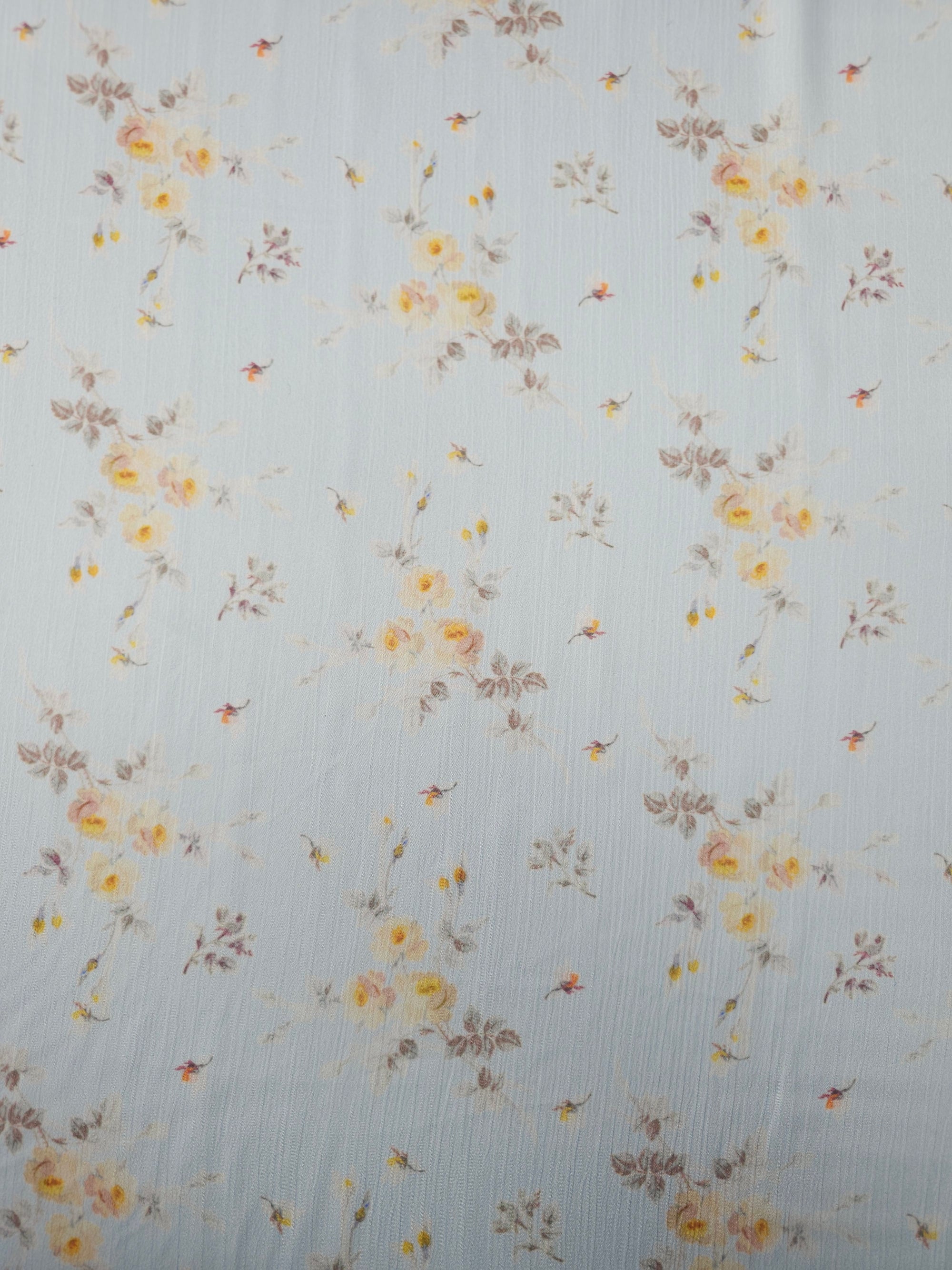 Pale Blue Vintage Floral Crinkle Poly Satin