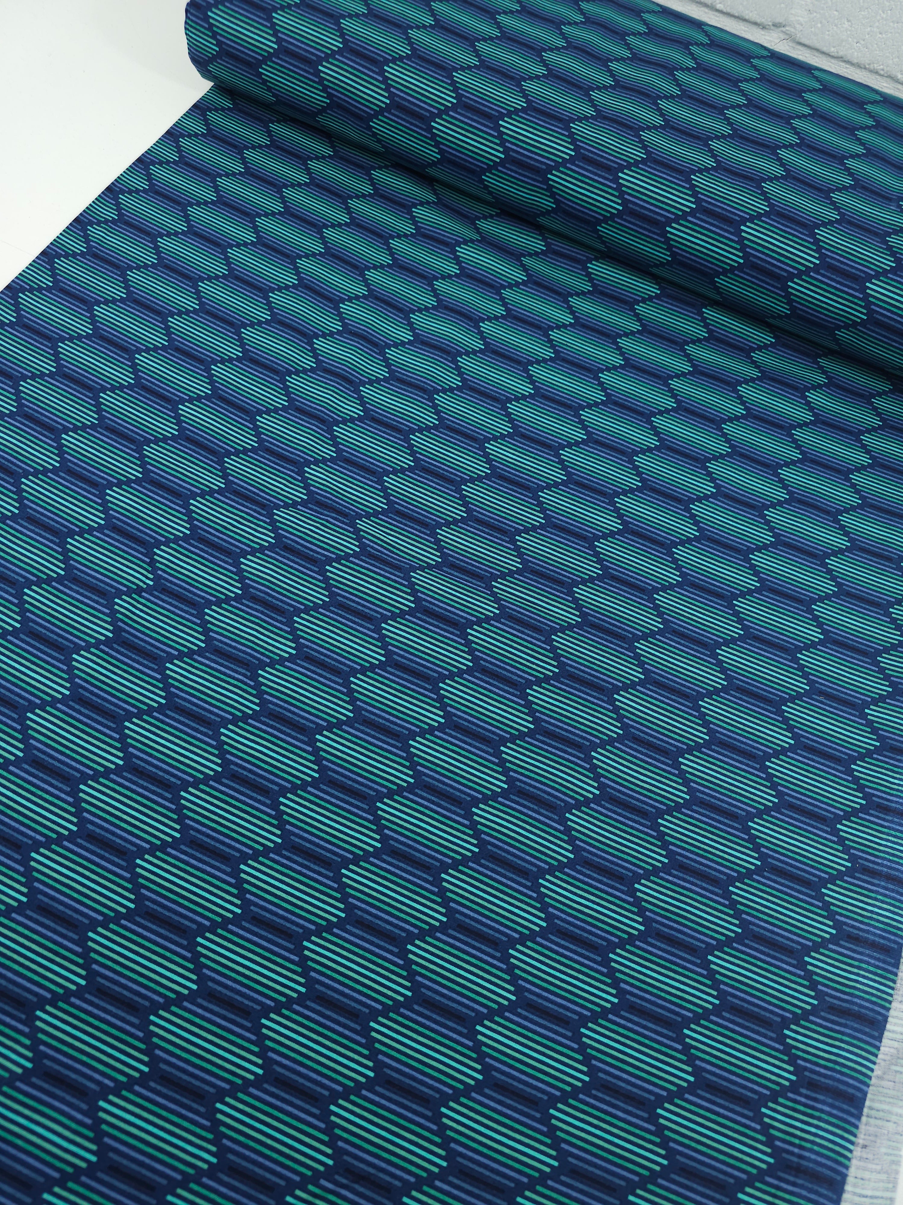 Marine Blue Geometric Haze 100% Cotton - Benartex