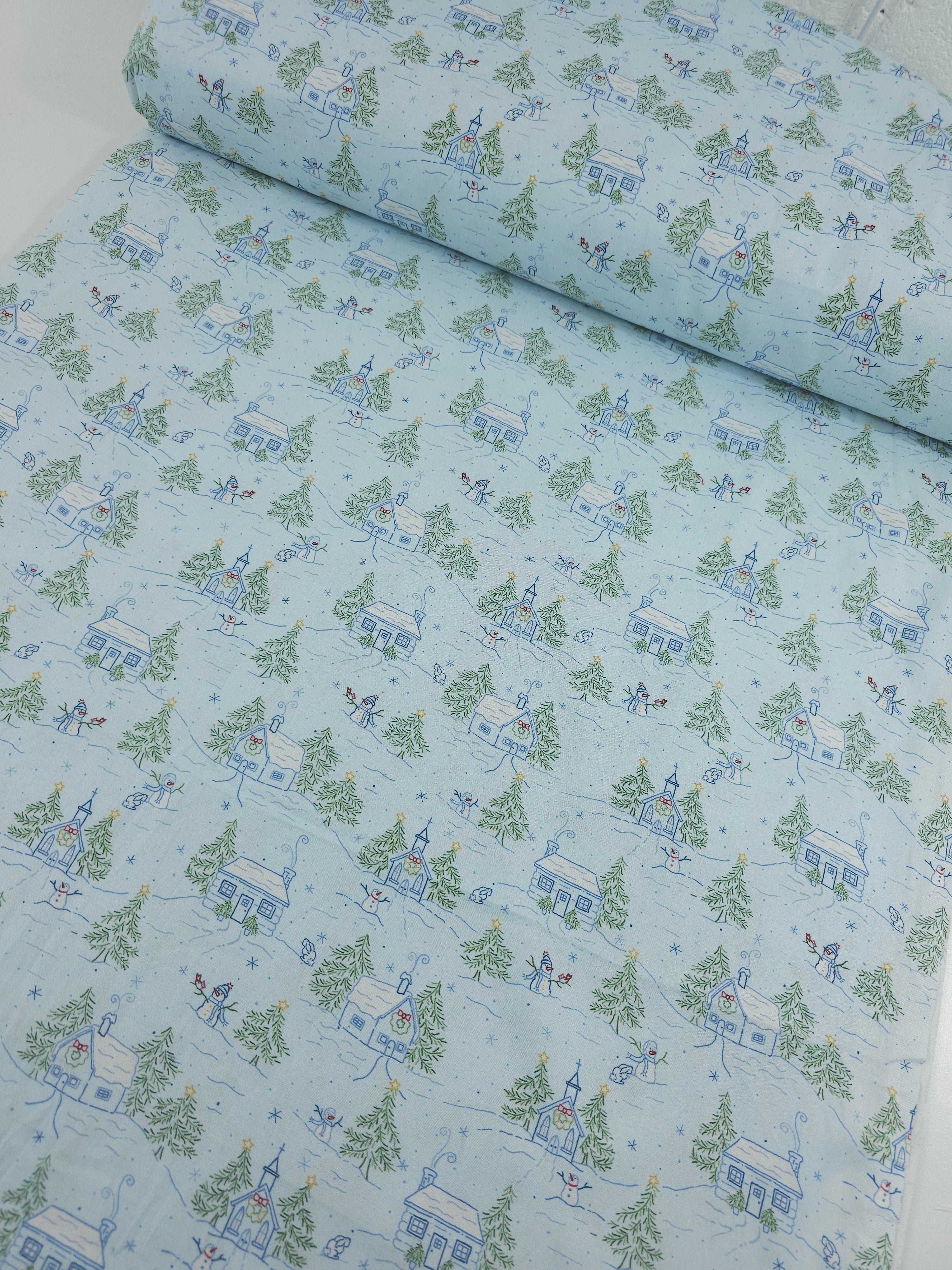 Snowman's Village 100% Cotton