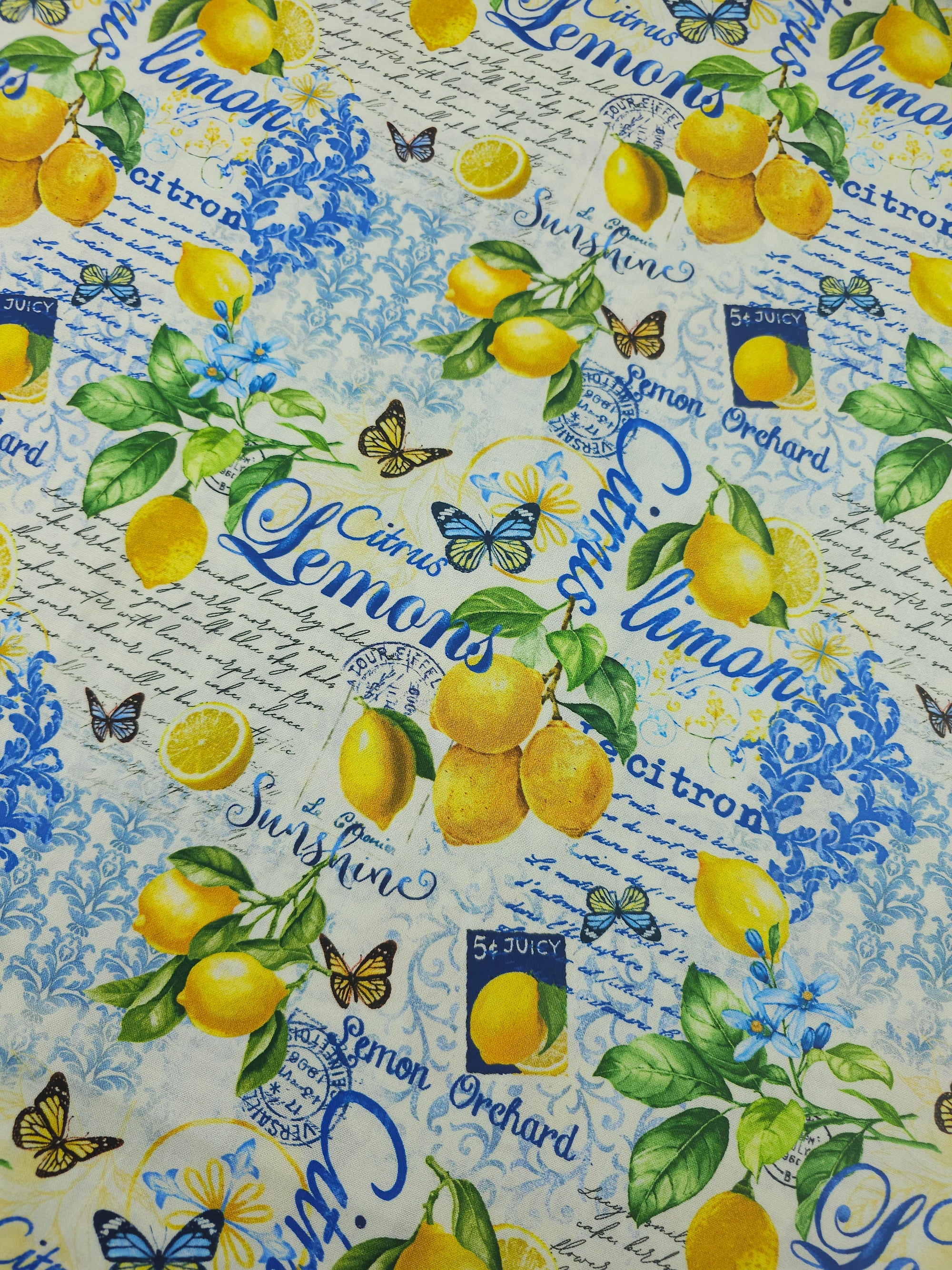 Retro Lemon Script 100% Cotton