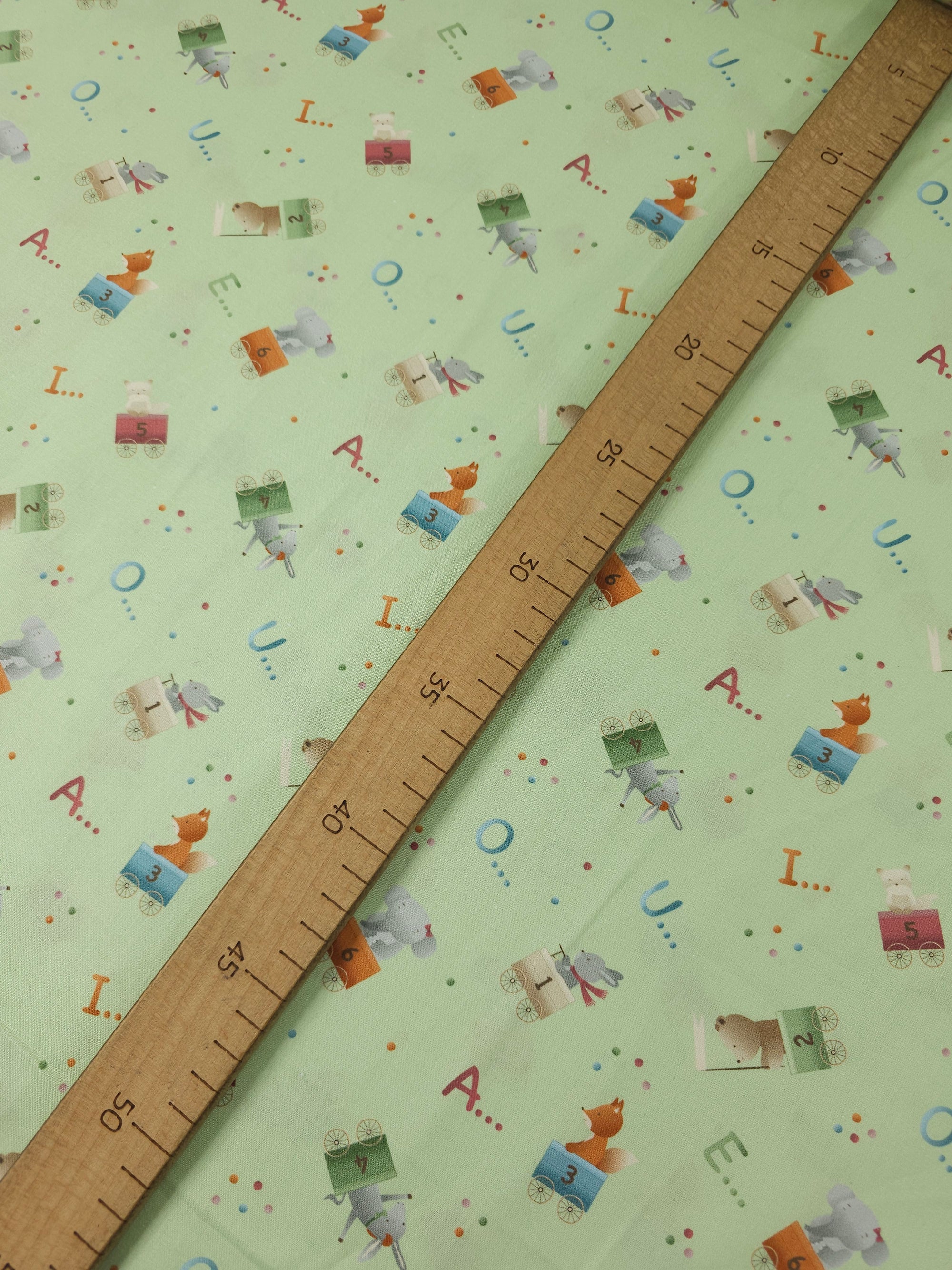 Pastel Green Novelty Alphabet 100% Cotton 57"