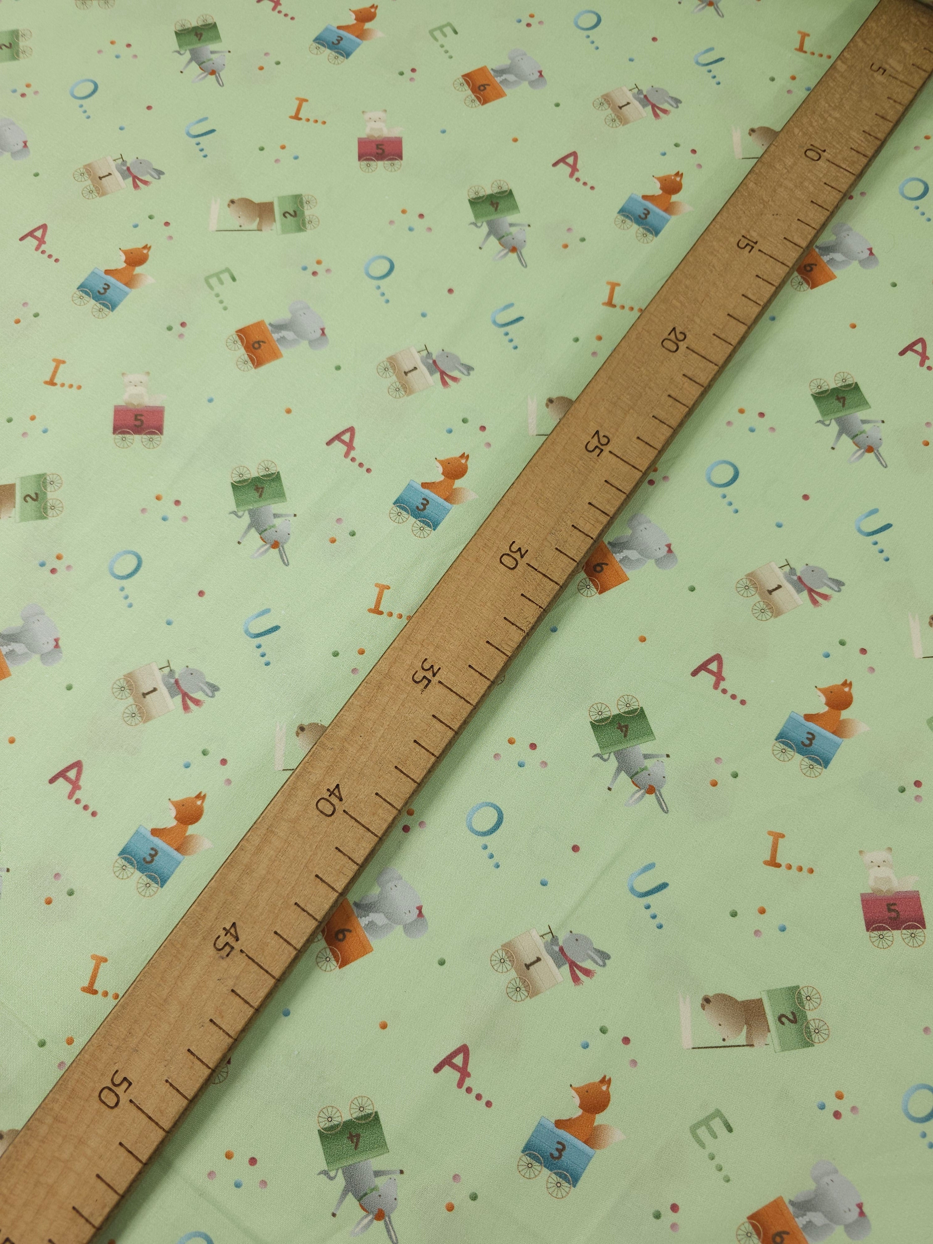 Pastel Green Novelty Alphabet 100% Cotton 57"