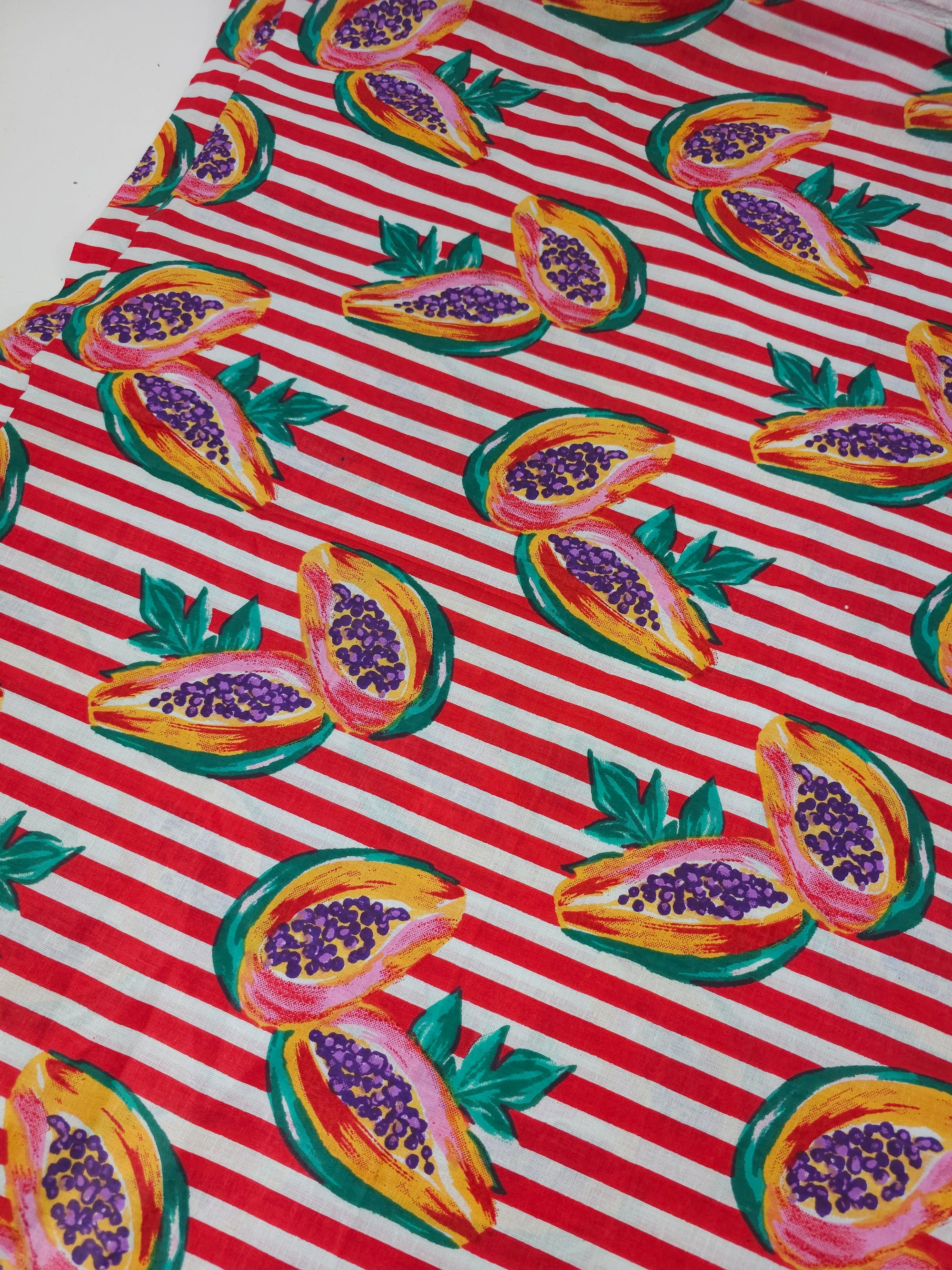 Red Papaya Stripe Lightweight Cambric Cotton