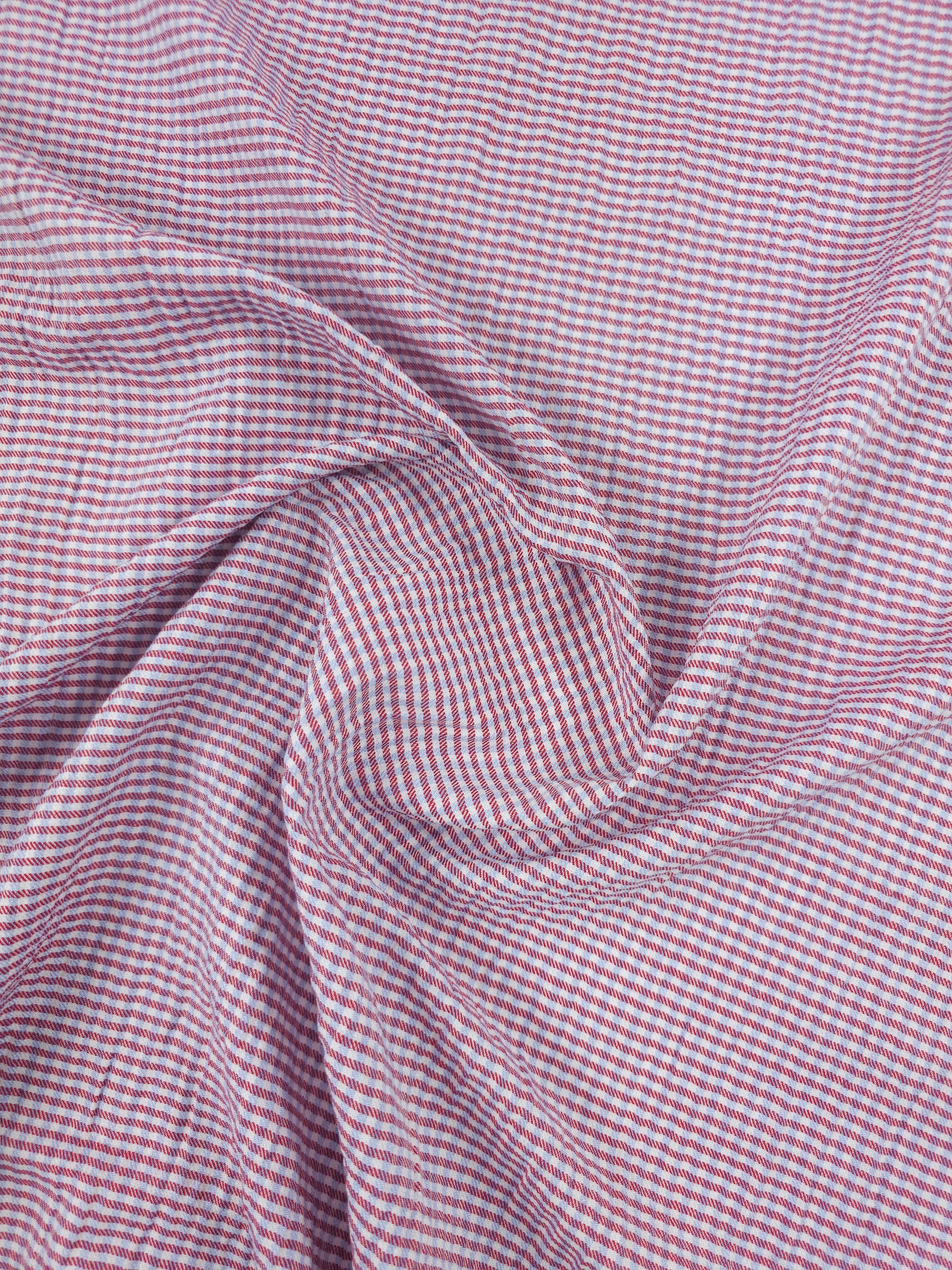 Red/Blue Ultra Mini Gingham Crinkle Cotton Poly